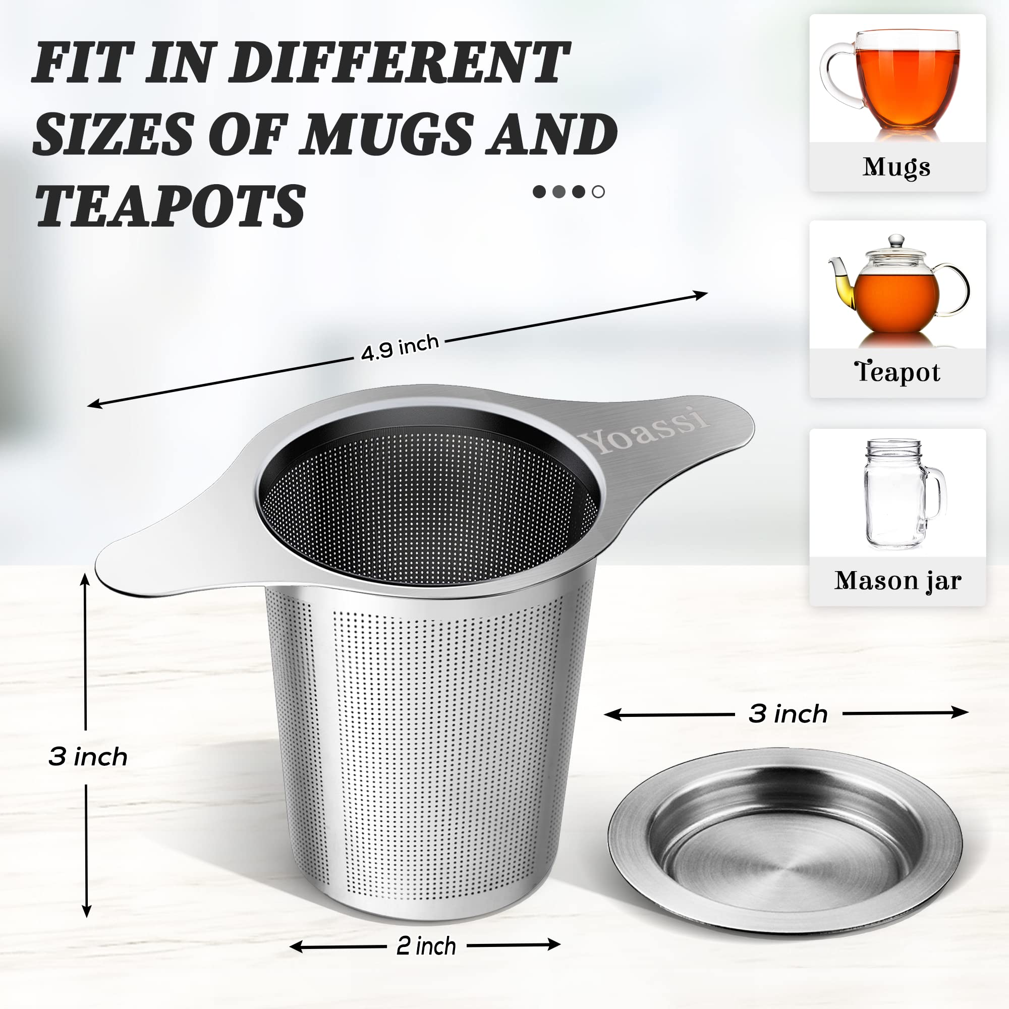 Yoassi Extra Fine 18/8 Stainless Steel Tea Infuser Mesh Strainer With Large Capacity & Perfect Size Double Handles For Hanging O
