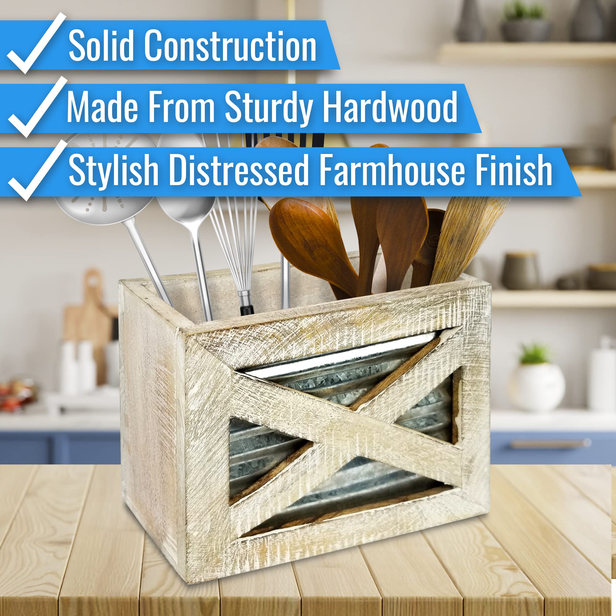 My Vintage Finds Rustic Utensil Holder Wooden Kitchen Farmhouse Utensil Holder For Countertop Distressed Whitewash
