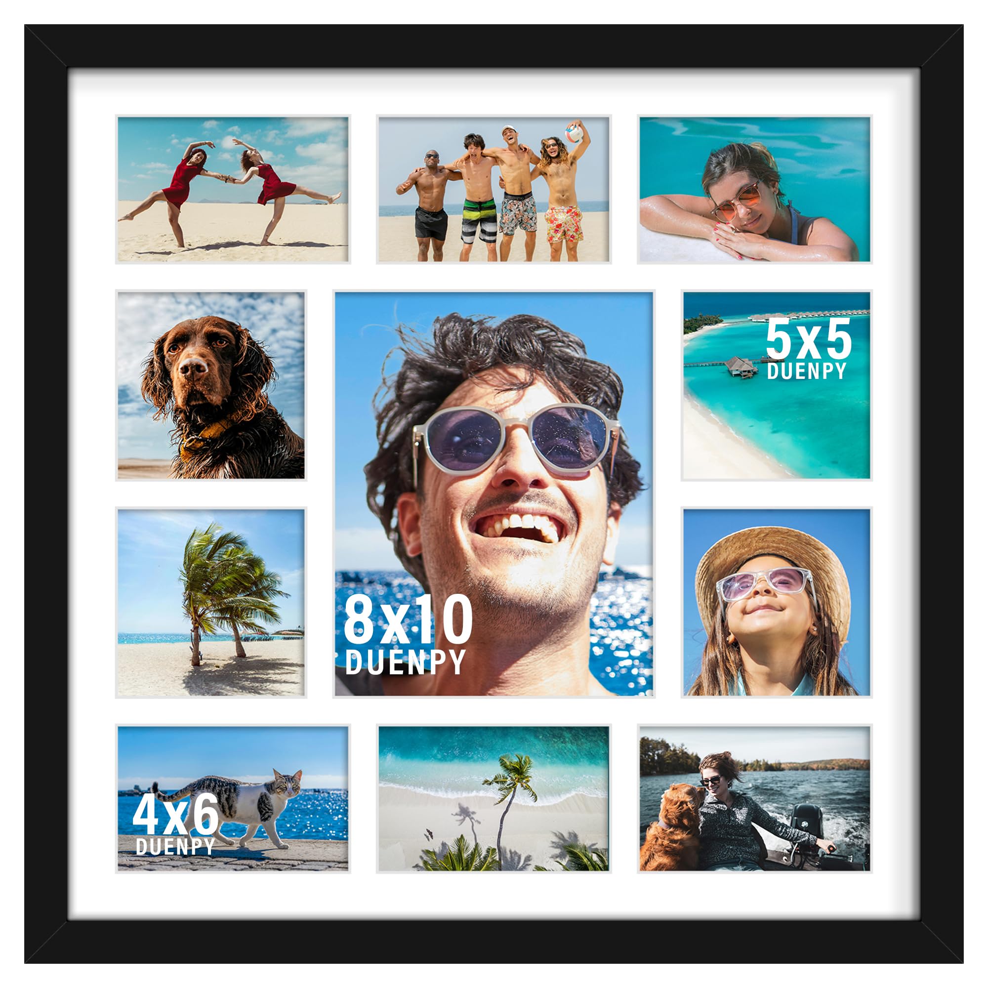 DUENPY 20x20 Collage Picture Frames Display One 8x10 Inch and Six 4x6 and Four 5x5 Photos Collage Wall Decor Wall Hanging or Tab