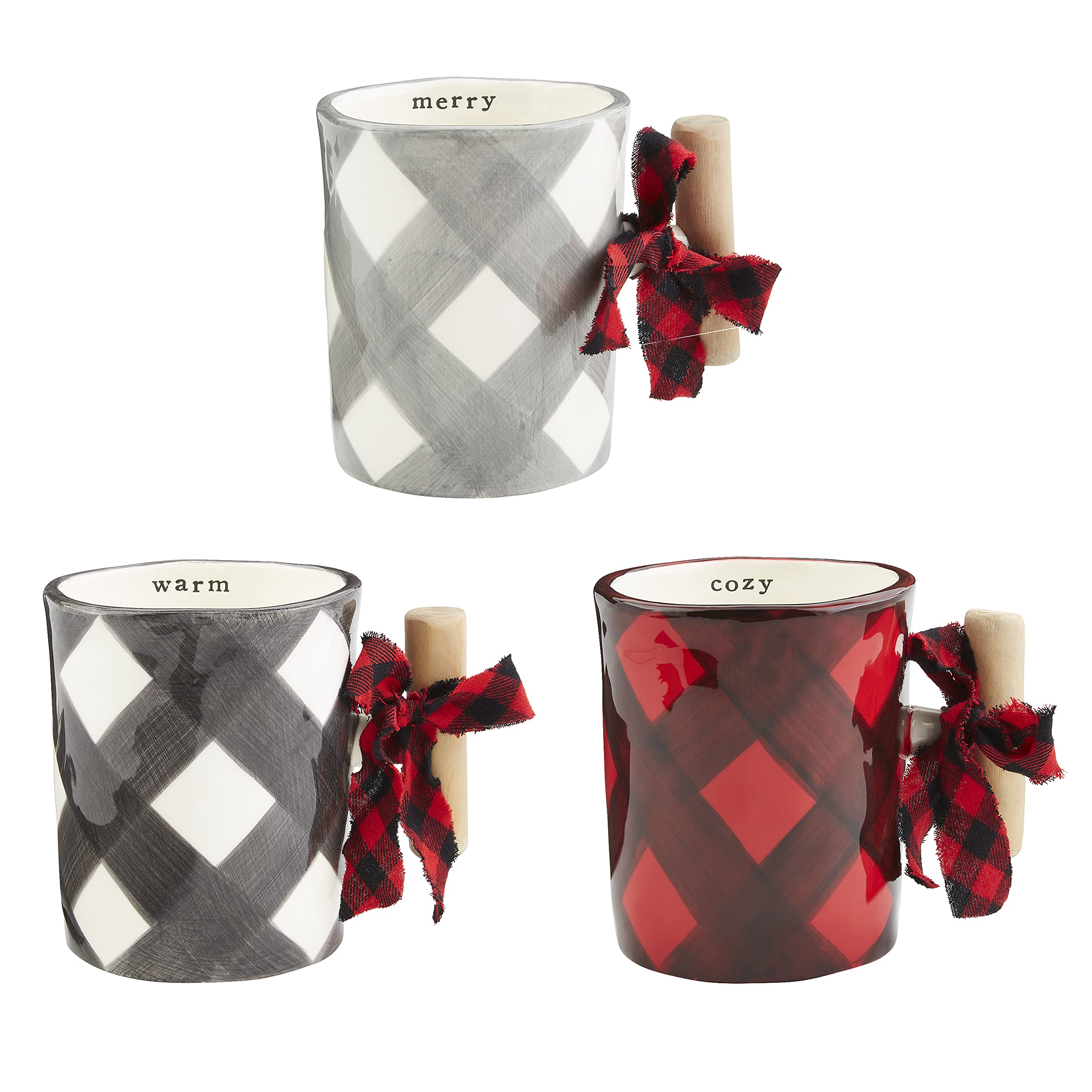 Mud Pie, Gray, 21 Oz Oversized Check Mug, Merry