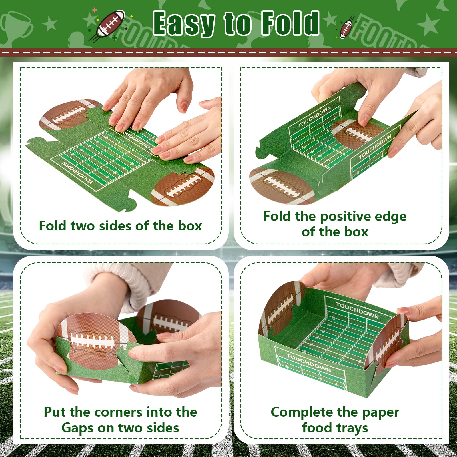100 Pack Football Party Paper Food Trays, Football Party Disposable Food Serving Paper, Football Party Food Boats Hot Dog Trays