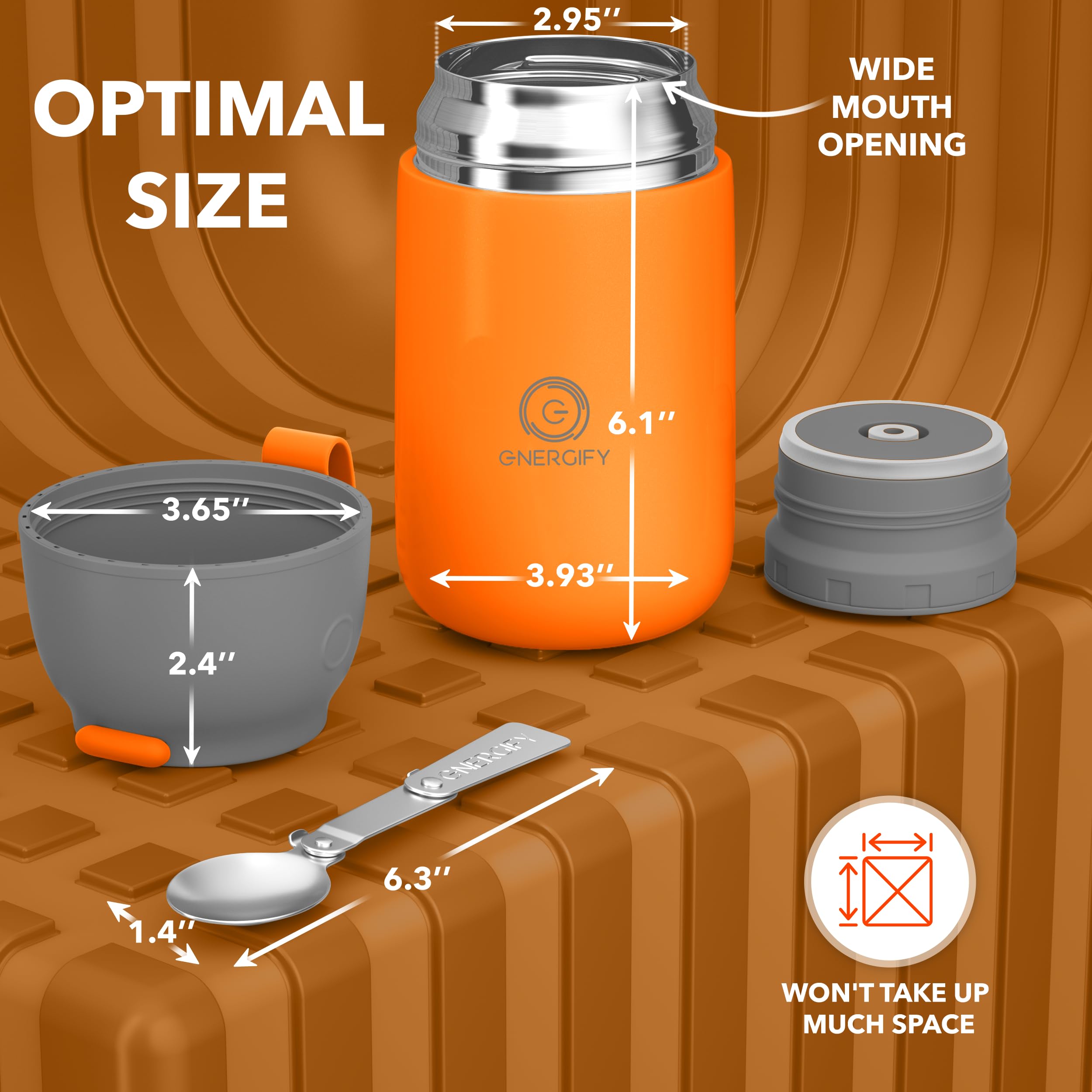 Vacuum Insulated Food Jar. Large 24Oz Bowl Incl. Folding Spoon, Cup. Wide Mouth Thermos Keep Hot & Cold Drinks, Soup. Thermo Lun