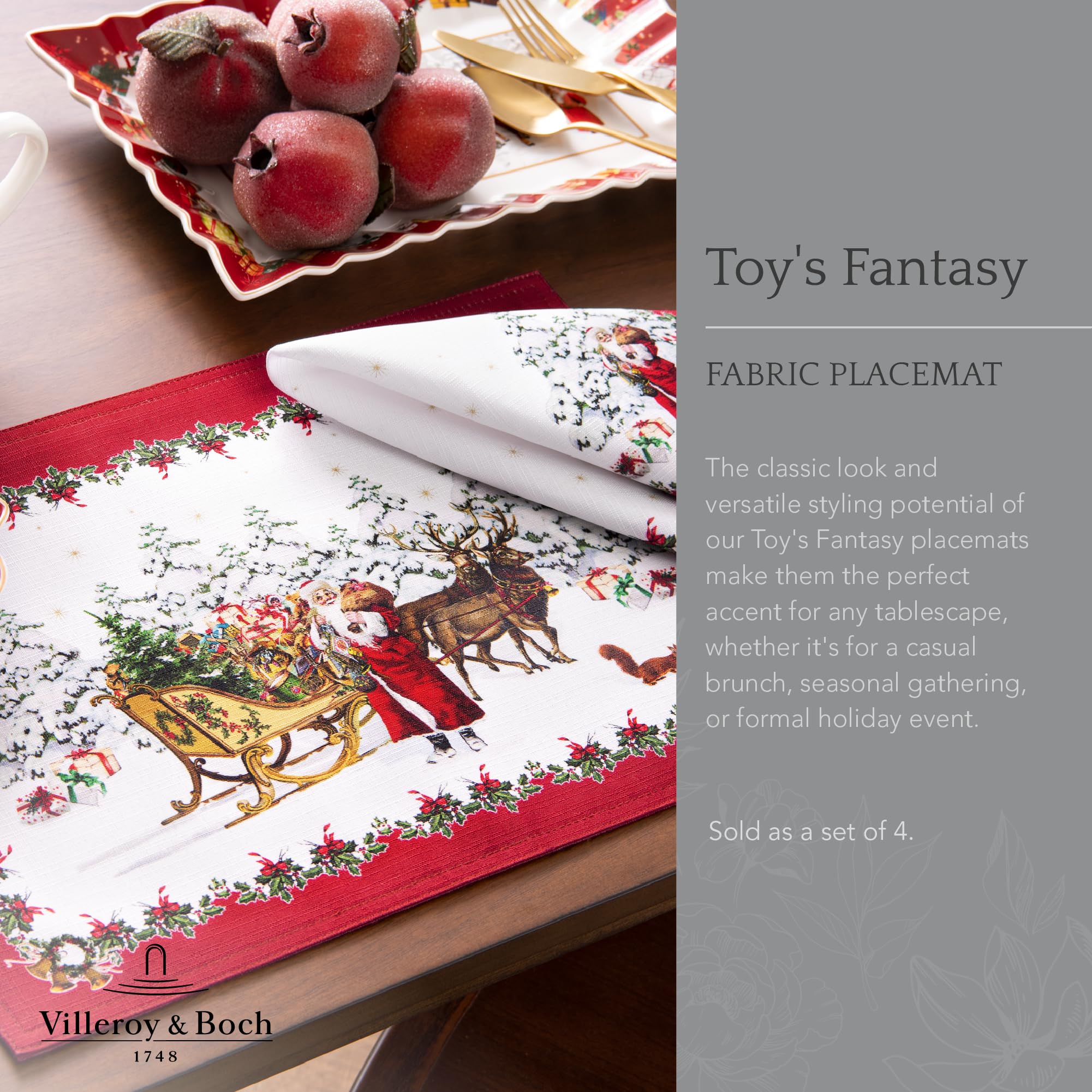Elrene Home Fashions Villeroy & Boch Elrene Home Fashions Toy'S Fantasy Holiday Engineered Placemats, Set Of 4, 13''X19'', Multi