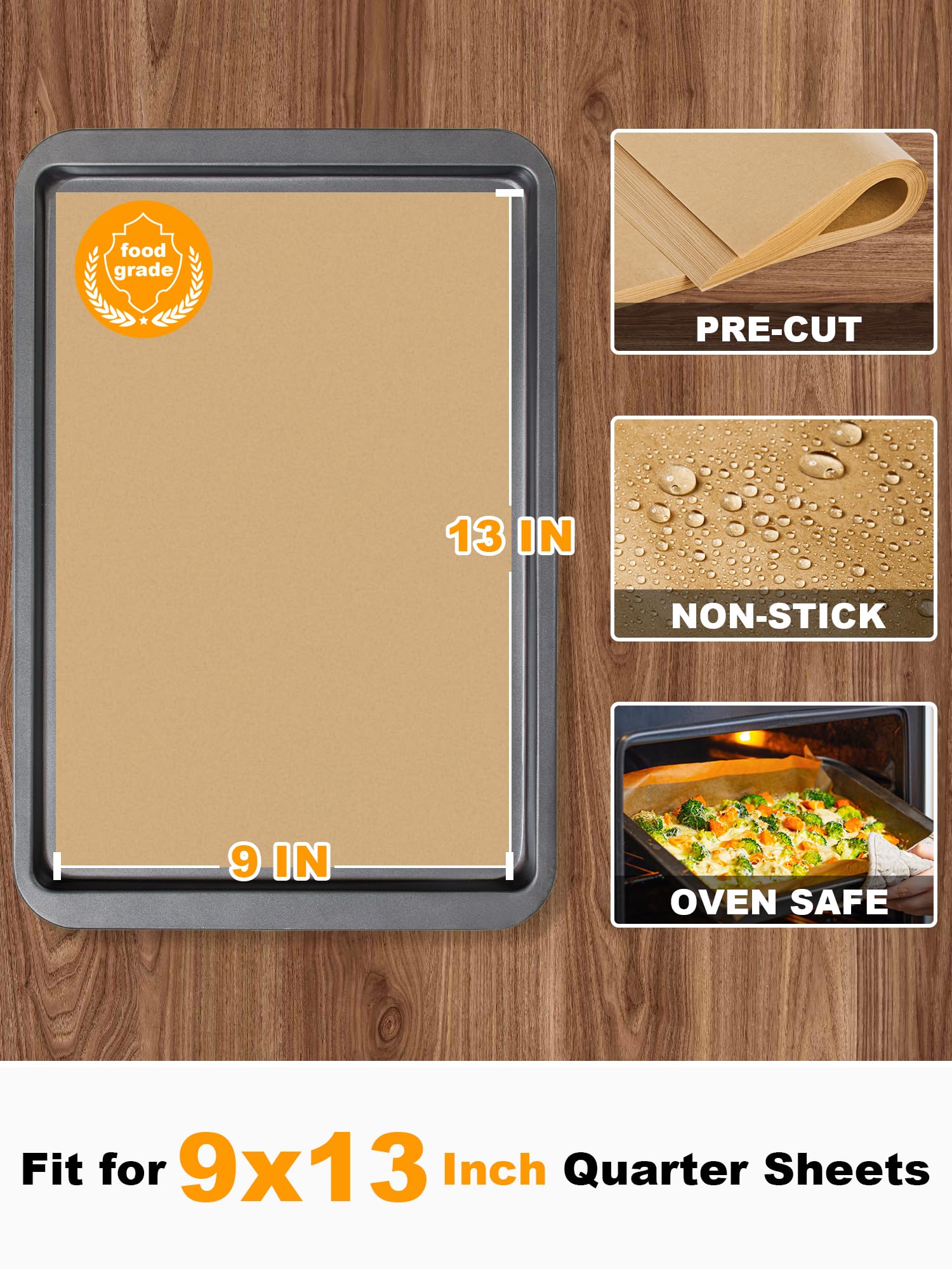 Smartake 200 Pcs Parchment Paper Baking Sheets, 9X13 Inches Non-Stick Precut Baking Parchment, For Baking Grilling Air Fryer Ste
