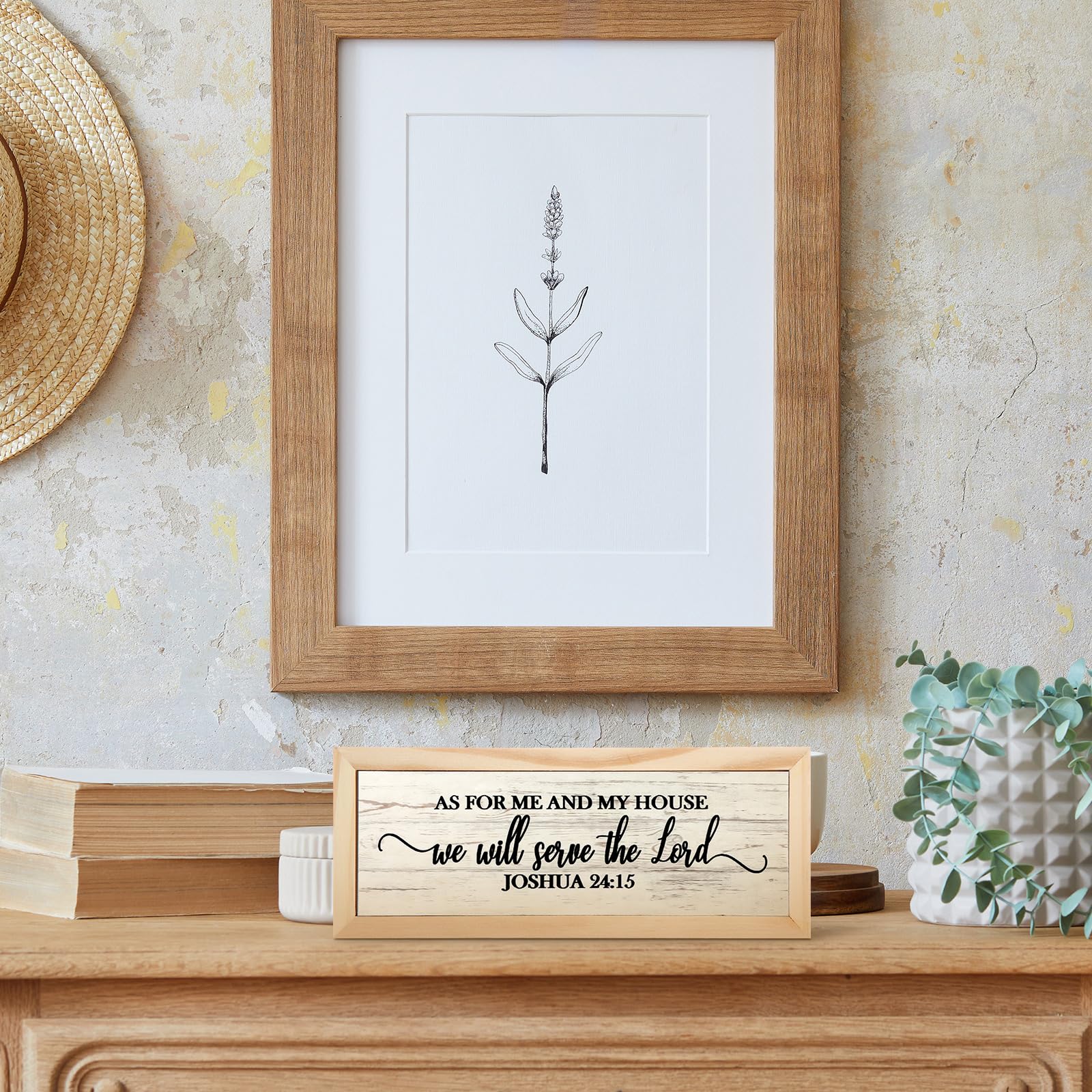 Jetec Farmhouse Bible Verse Scripture Wall Signs, As for Me and My House We Will Serve the Lord Wooden Plaque Decor for Church H