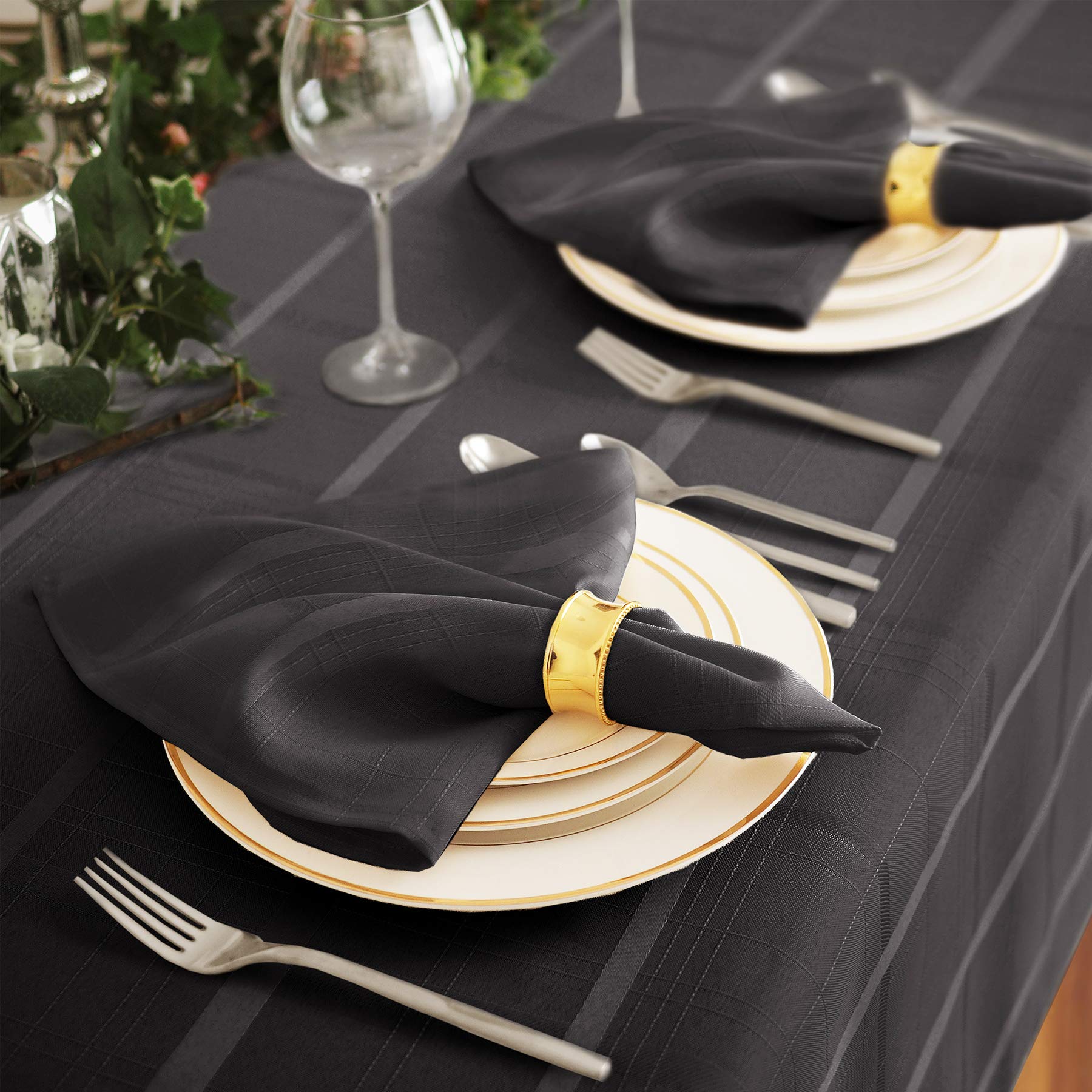 Newbridge Elegance Plaid No-Iron Soil Resistant Fabric Woven Tablecloth - 60 X 144 Oblong - Black