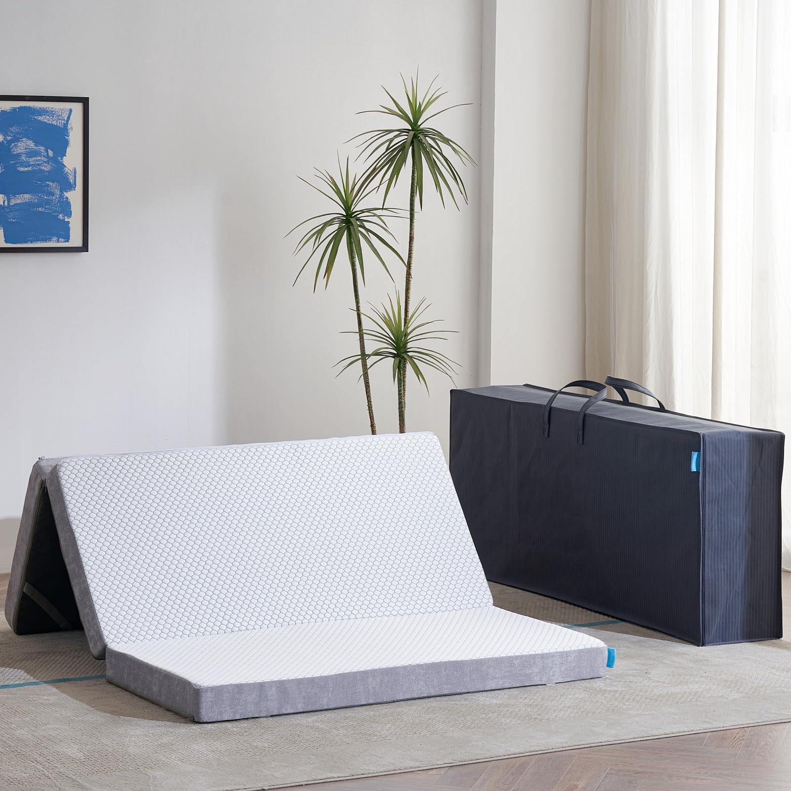 Freesof Foldable Mattress, 4 Inch Full Memory Foam Mattress Topper 75 X 54Floor Mattresses For Sleeping With Storage Bag, Tir Fo