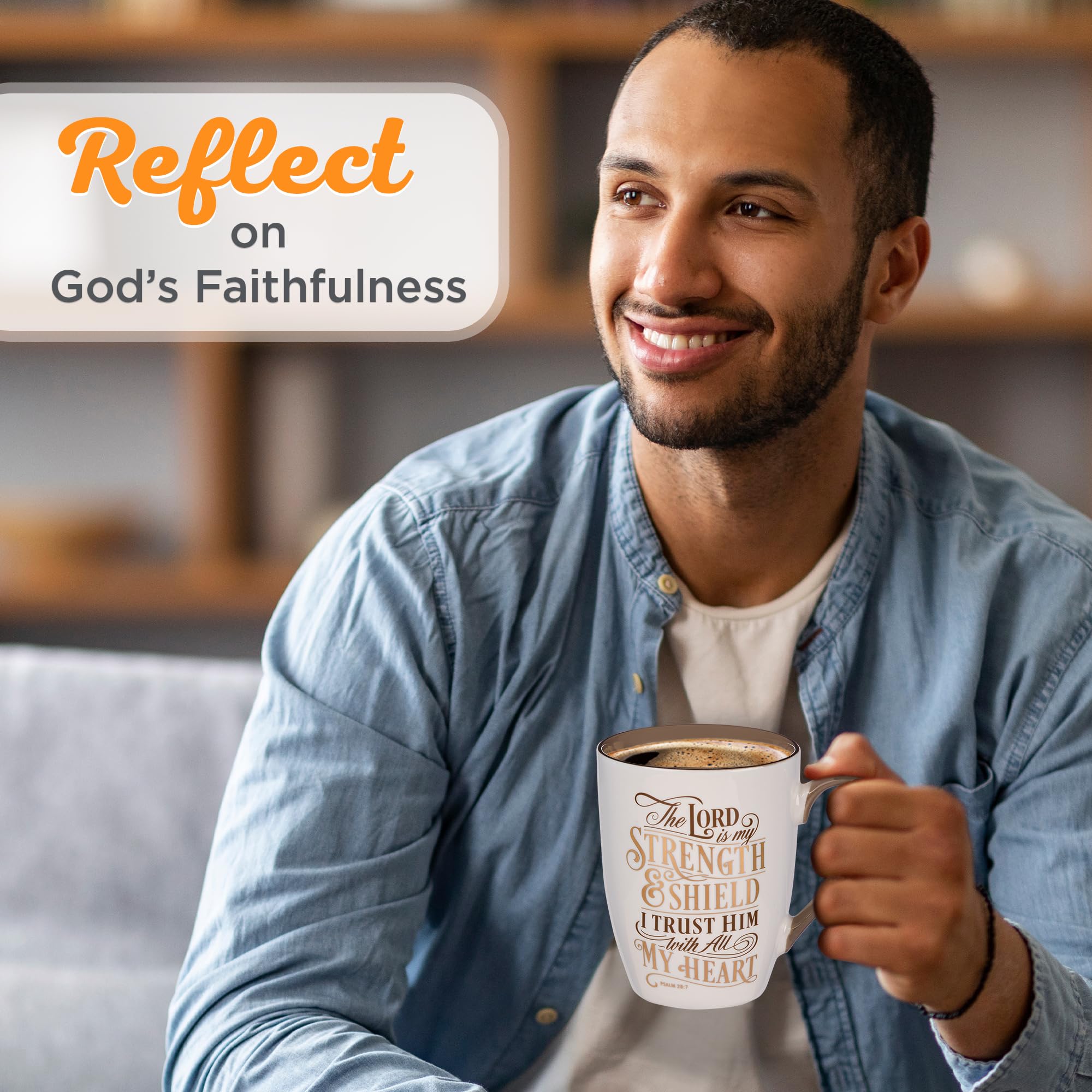 Christian Art Gifts Ceramic Coffee Mug for Women and Men 12 oz Caramel Brown Inspirational Coffee Cup - The Lord is My Strength