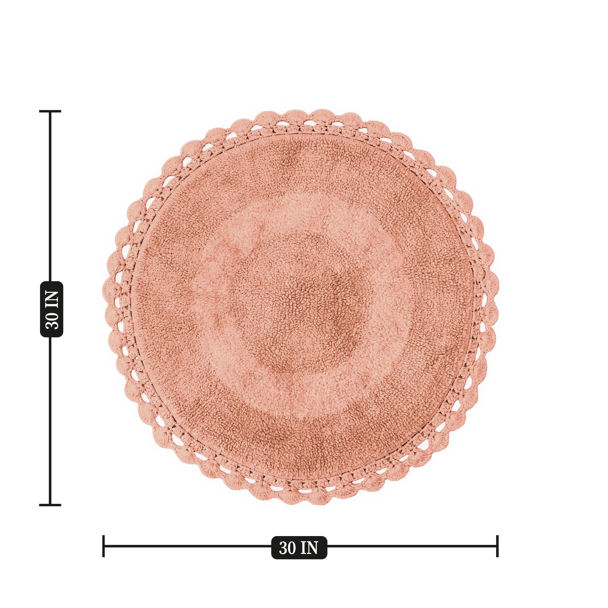 Bien Beau Round Bohemian Bathroom Rug With Crochet Contour. Coquette Inspired -100% Cotton, Reversible Round Boho Bedroom Rug-Bo