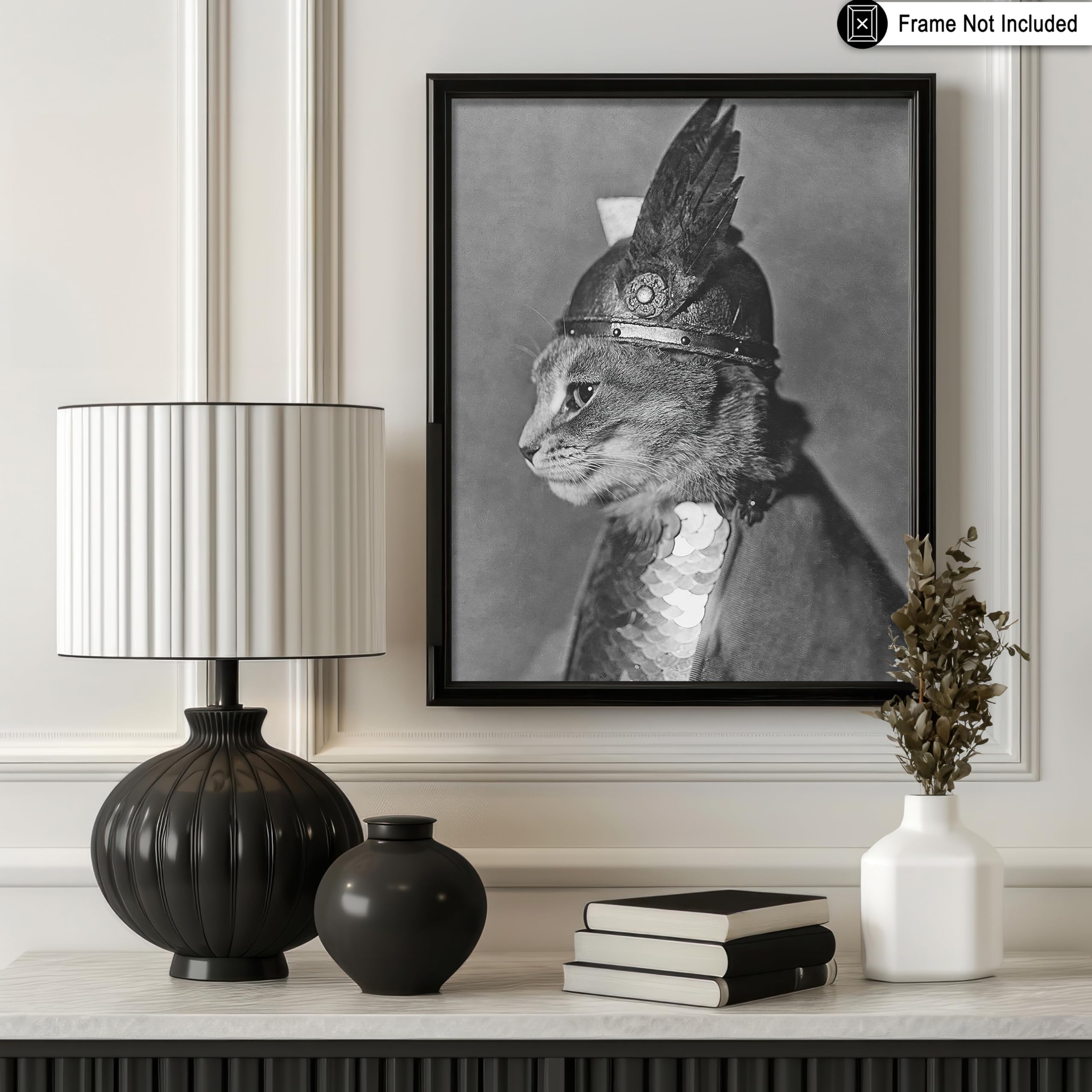 Poster Master Vintage Armored Cat with Winged Helmet Print - Retro Brunhilde the Cat Poster - Photography Art - Funny Gift for H