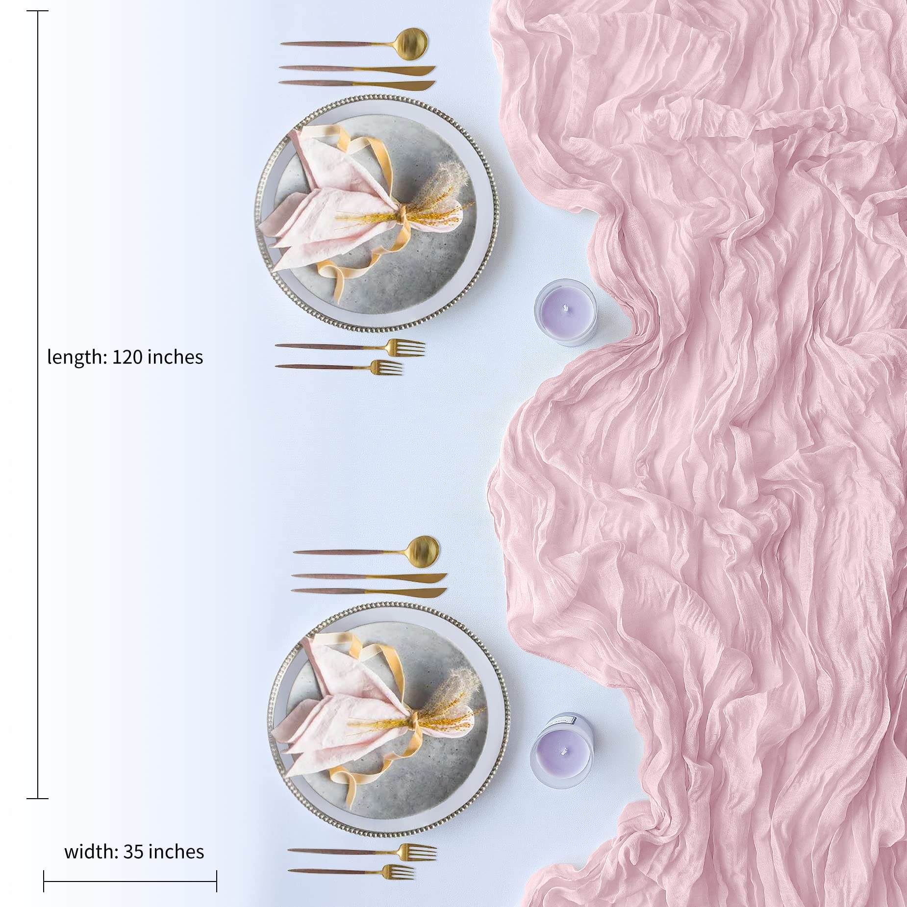 2 Pack Blush Cheesecloth Table Runners, 10Ft Baby Pink Gauze Table Runner Romantic Wedding Cheese Cloths Decor For Bridal Baby S