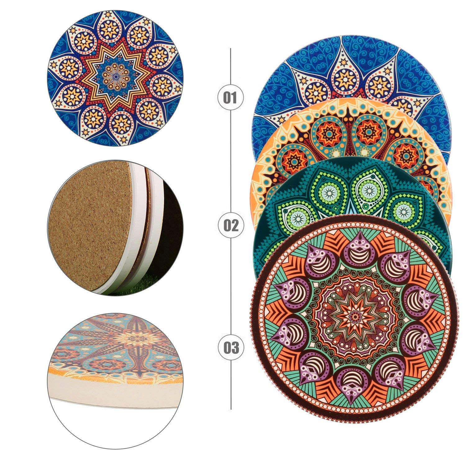 Coasters For Drinks Absorbent 4 Pack Ceramic Coasters Set,4'' Stoneware Cup Mats With Cork Base Protection,Suitable For Kinds Of