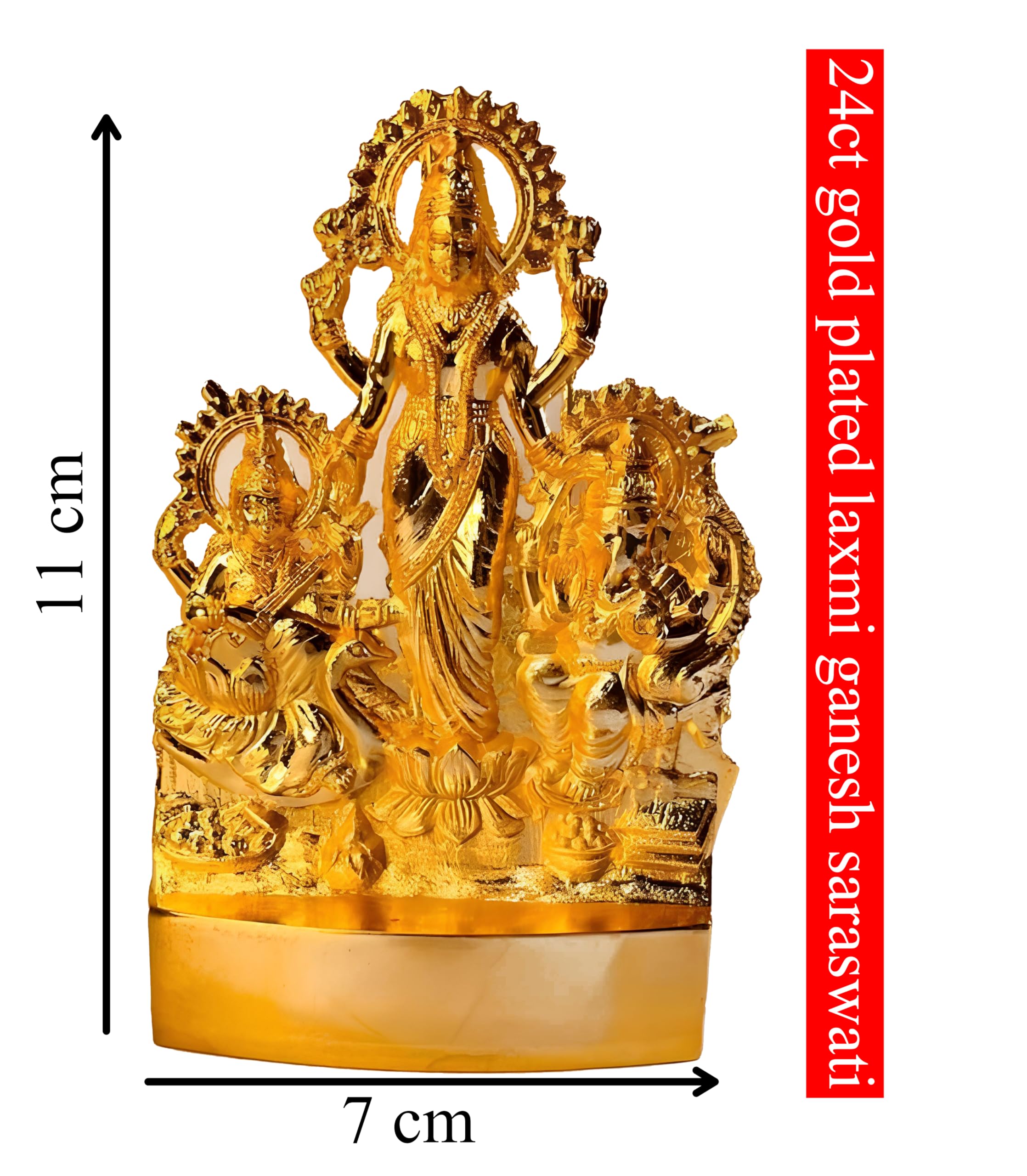 Ishaspirituals Laxmi Ganesh Saraswati Murti Brass Lakshmi Ganapathi Saraswathi Idols 24Ct Gold Plated Laxmi Ganesh Saraswati Mur