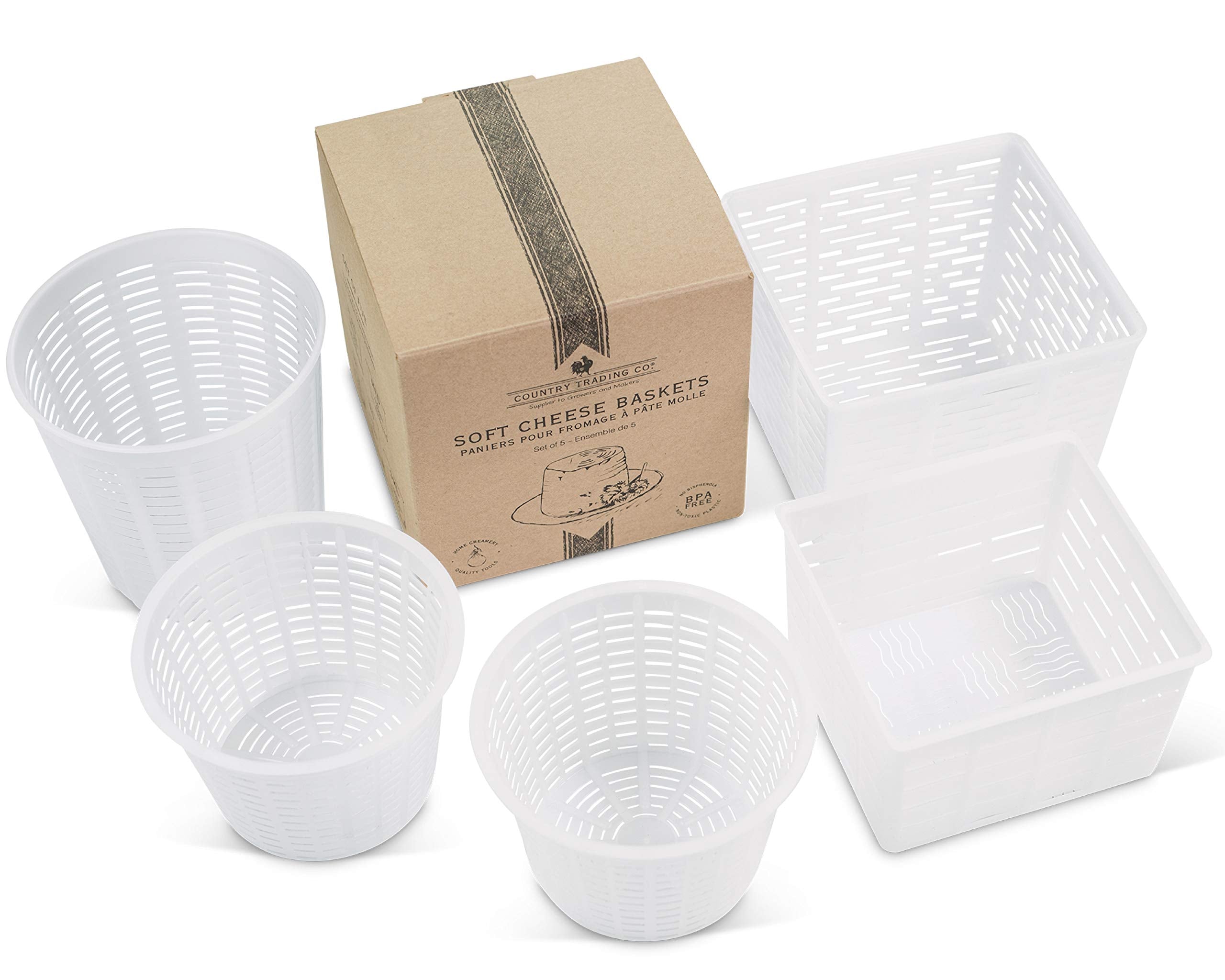 Country Trading Co. Cheesemaking Molds Set Of 5 - Ricotta Cheese Draining Baskets For Home Cheese Making Made In Italy