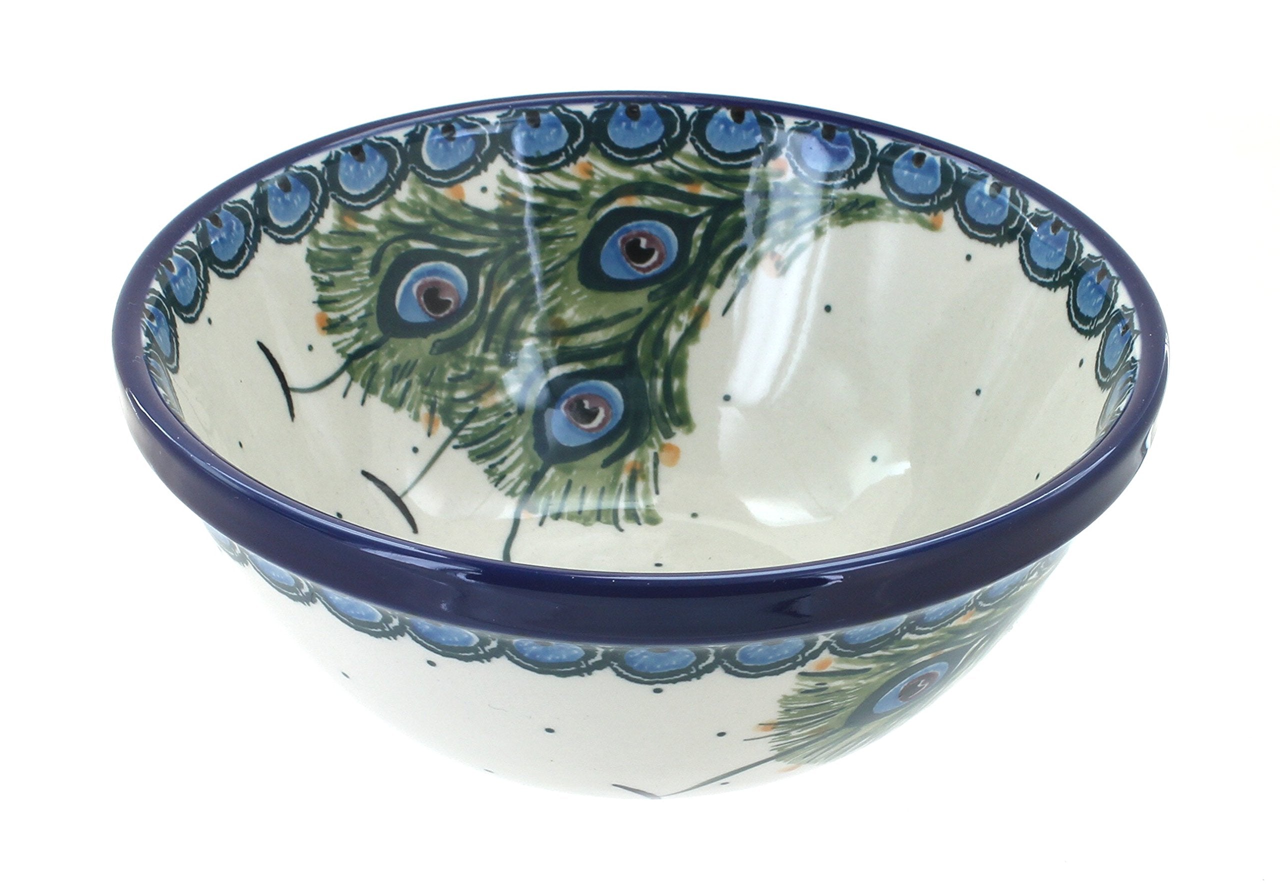 Blue Rose Polish Pottery Peacock Feather Cereal/Soup Bowl