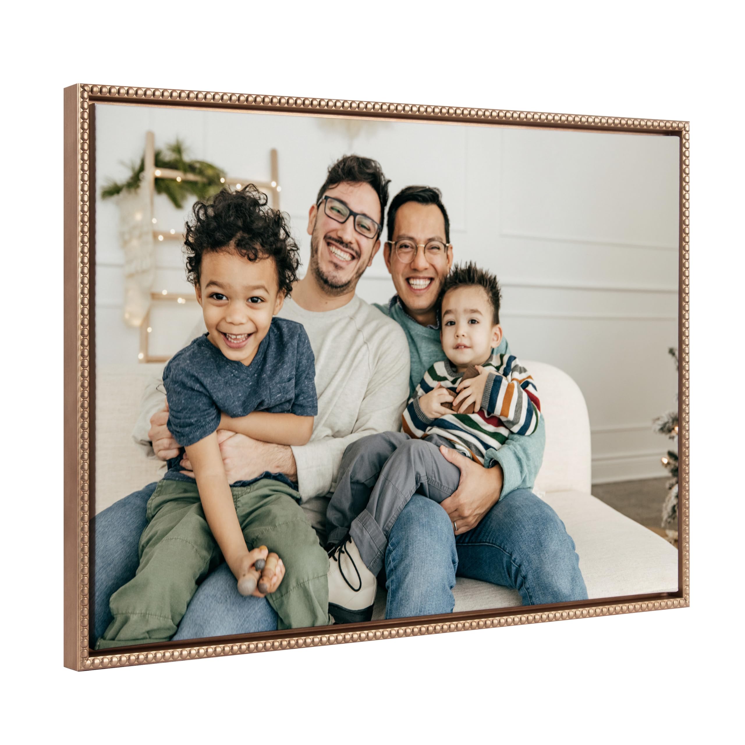 Kate And Laurel Beaded Custom Printed Framed Canvas Wall Art, 33X23 Gold, Personal Canvas Print With Your Photos For Bedroom Or