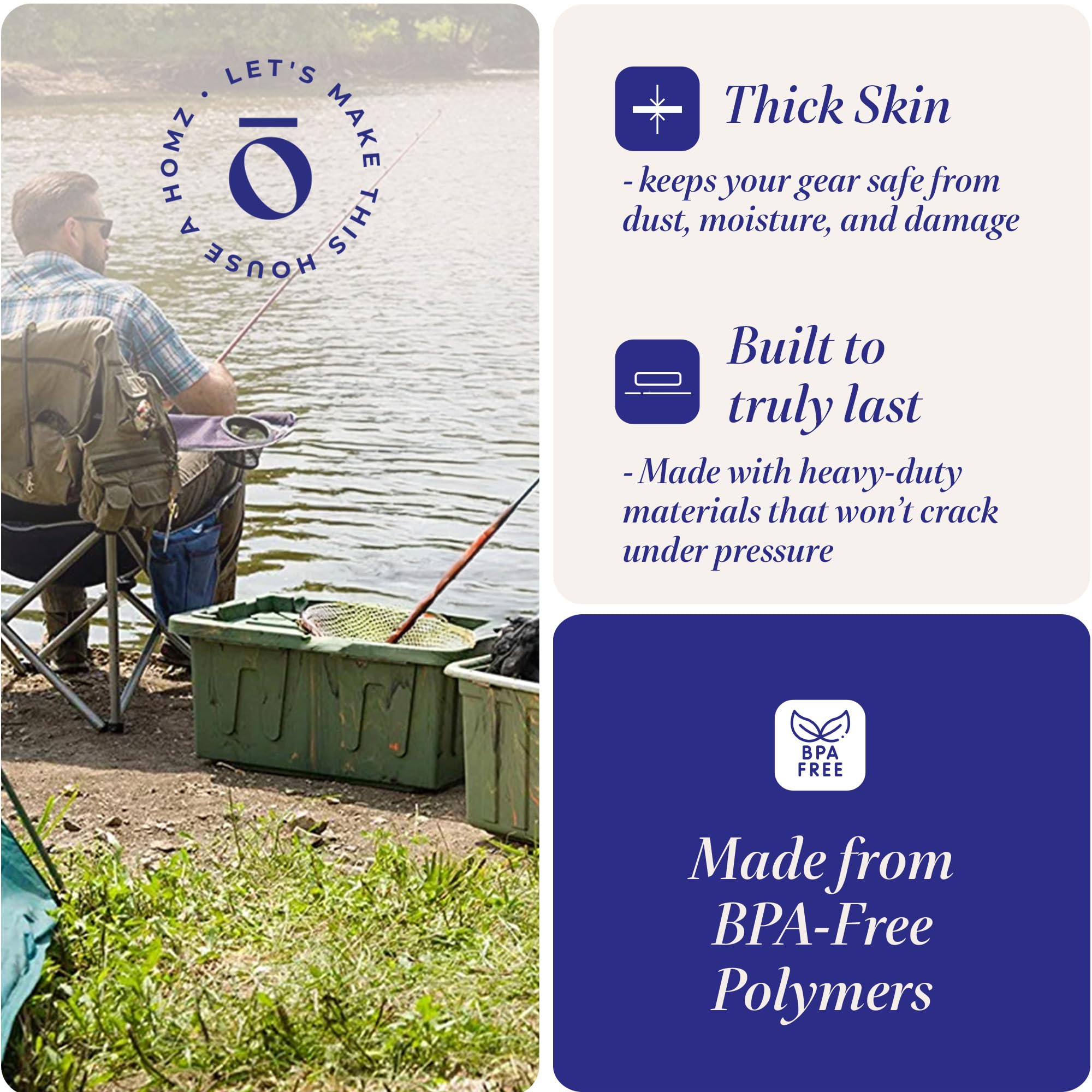 HOMZ 2-Pack Durabilt Tote, Heavy Duty Plastic Storage Bins with Lids, 15 Gallon, Green Camo - Stackable Organizing Containers fo