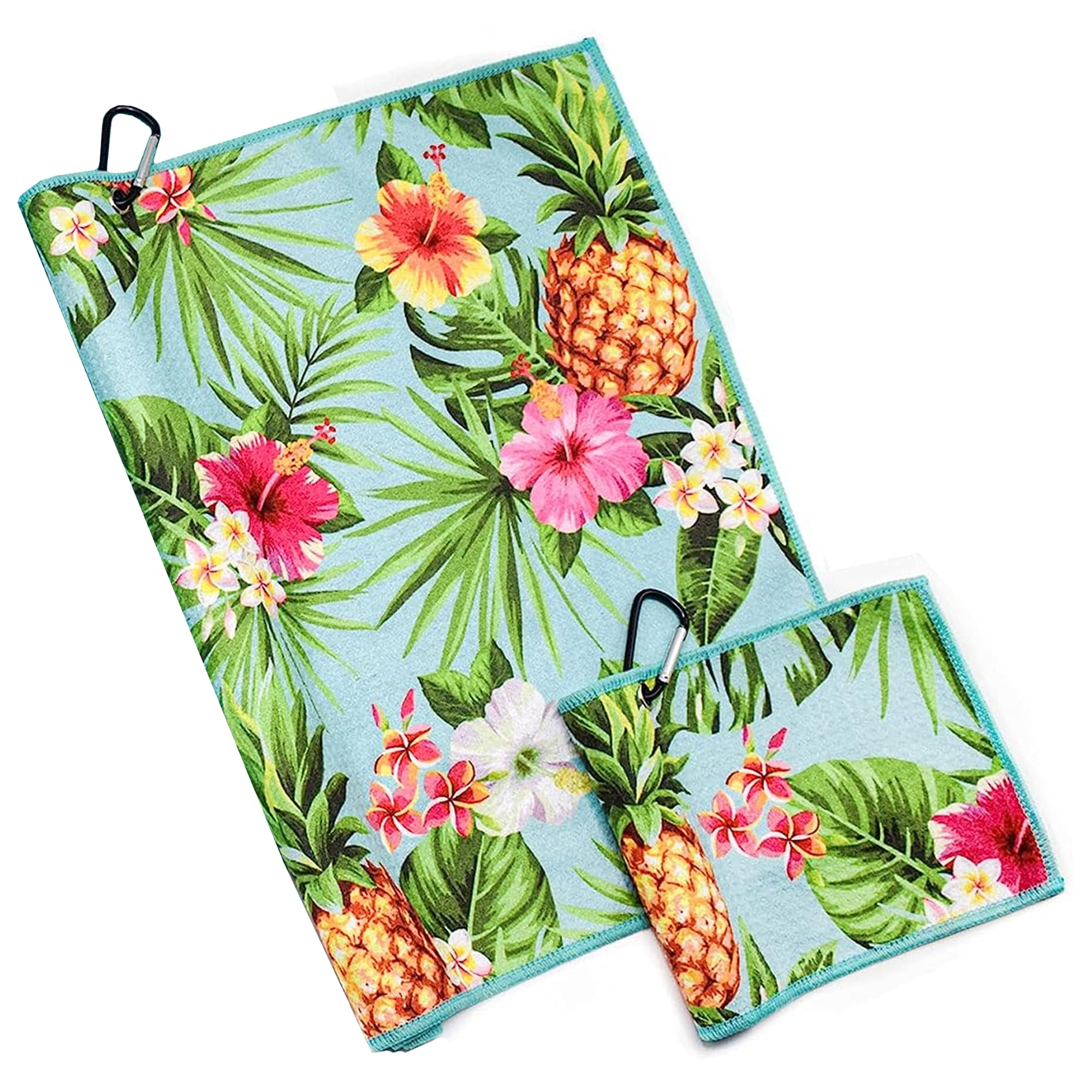 Playing It Forward Pineapple Tropics Golf Towel with Clip for Women and Men  Microfiber Waffle and Ball Towels  Set of 2