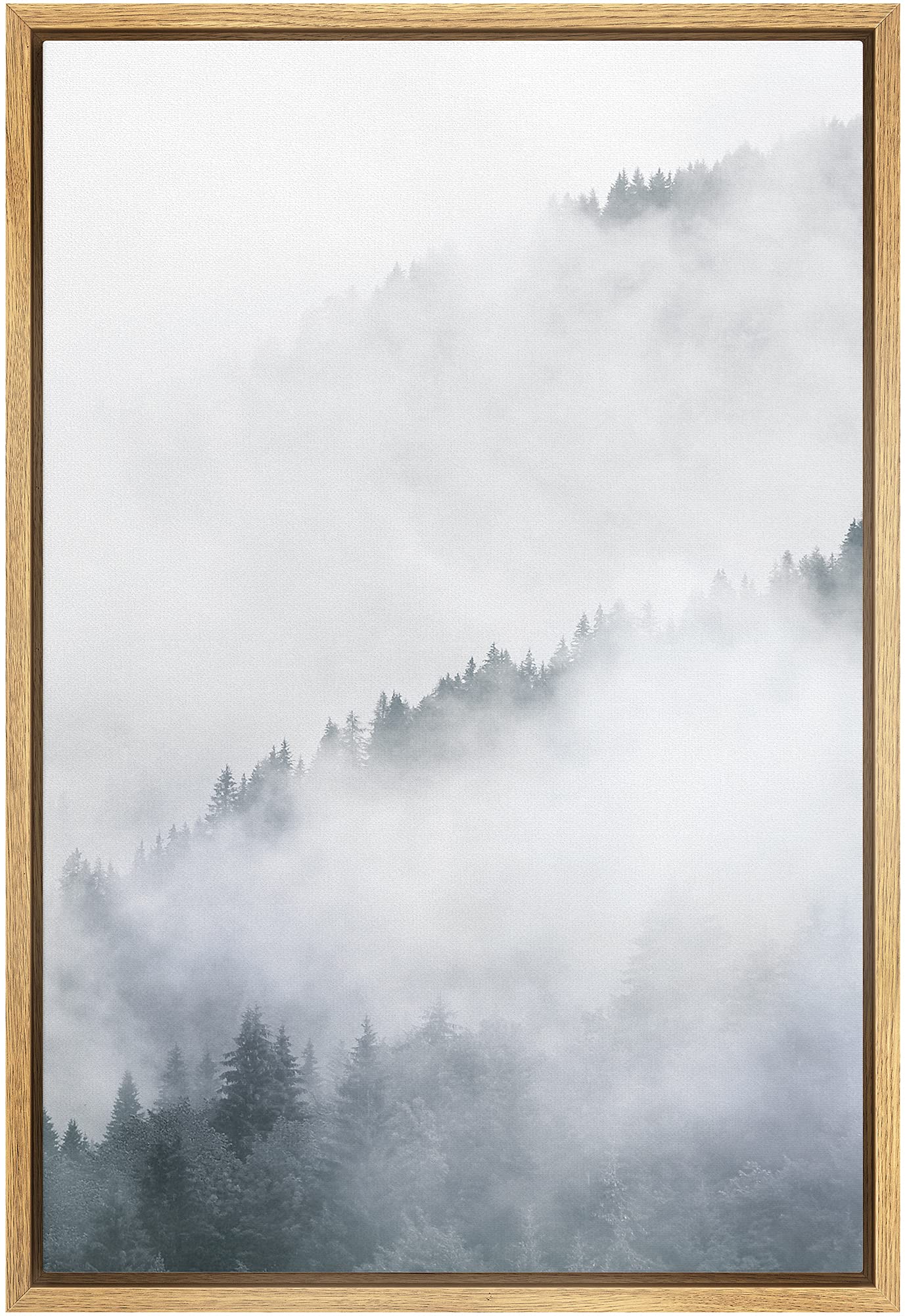 Signford Framed Canvas Print Wall Art Forest Shrouded By Mist Nature Wilderness Photography Realism Contemporary Scenic Dark Bla