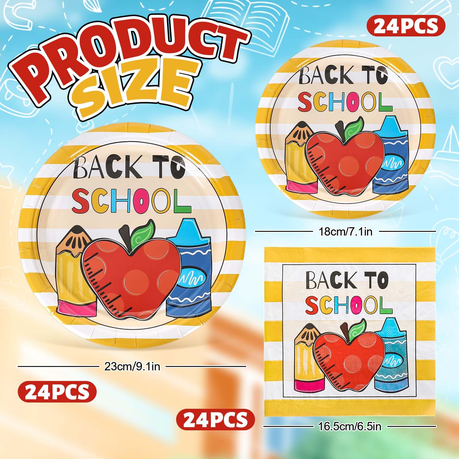 Jarthenaamcs 72Pcs Back To School Tableware Set Cartoon Apples Pencils Dinnerware Set School Season Paper Plates And Napkins For