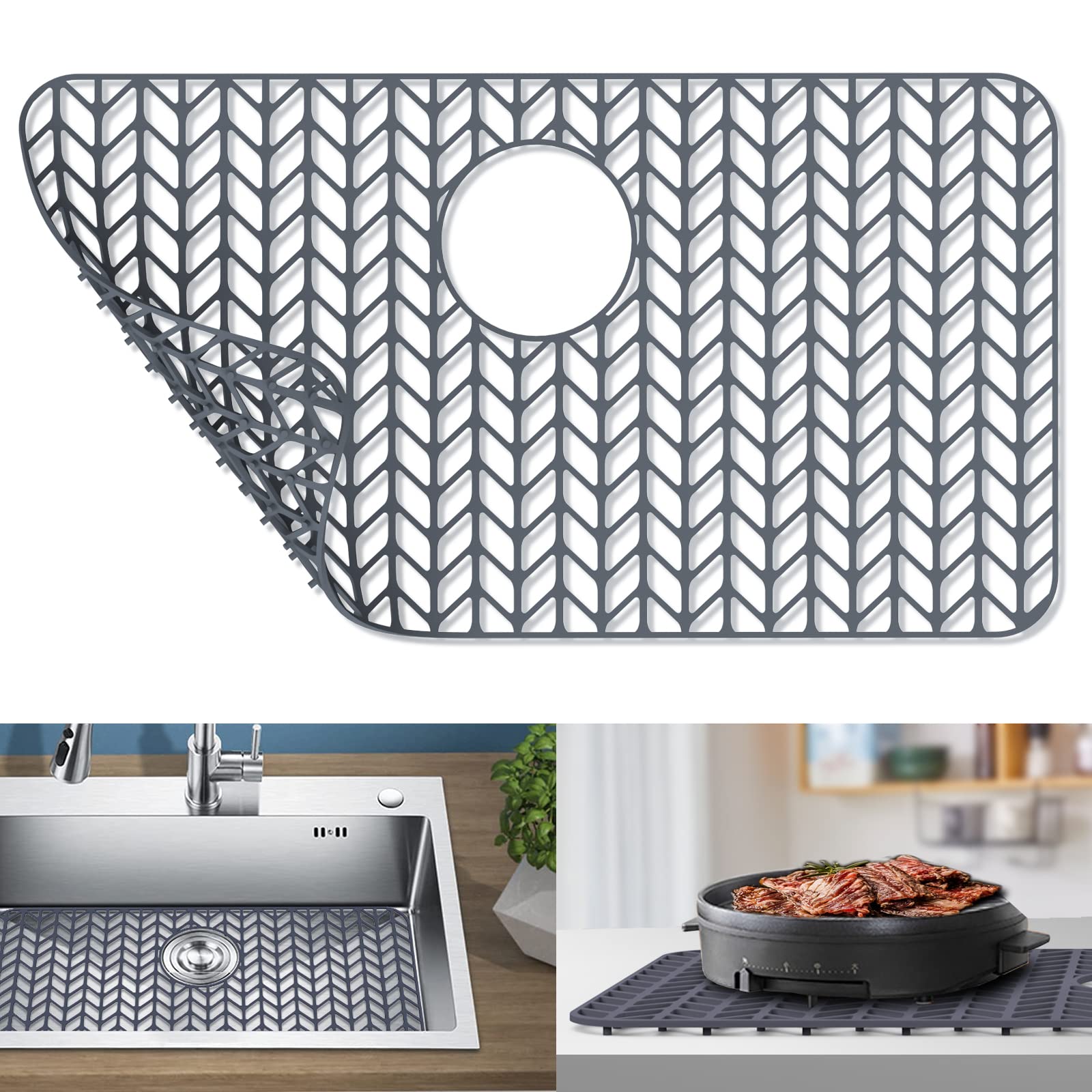 Guukin Sink Protectors For Kitchen Sink, 26''X 14'' Silicone Kitchen Sink Mat Grid For Bottom Of Farmhouse Stainless Steel Porce