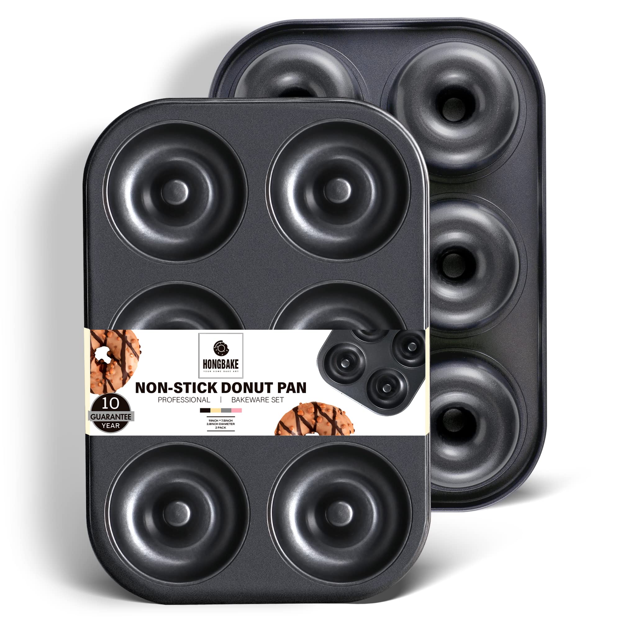 Hongbake Donut Pan For Baking, Upgraded Deepened Doughnut Tray, 2 Pack 6 Cavity Mini Bagel Mold For Oven, Nonstick And Heavy Dut