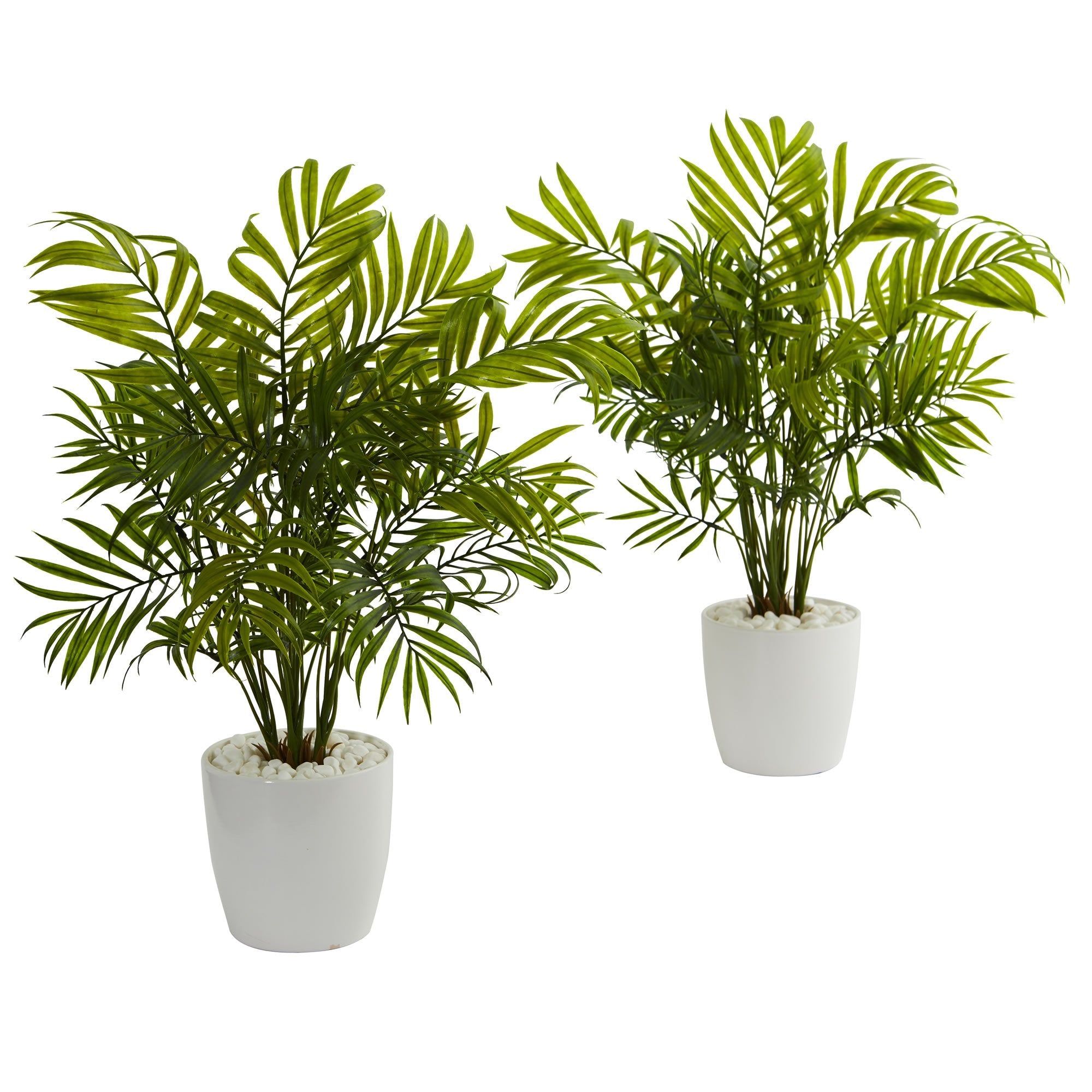 Nearly Natural 19.5in. Palms in White Planter Artificial Plant (Set of 2)