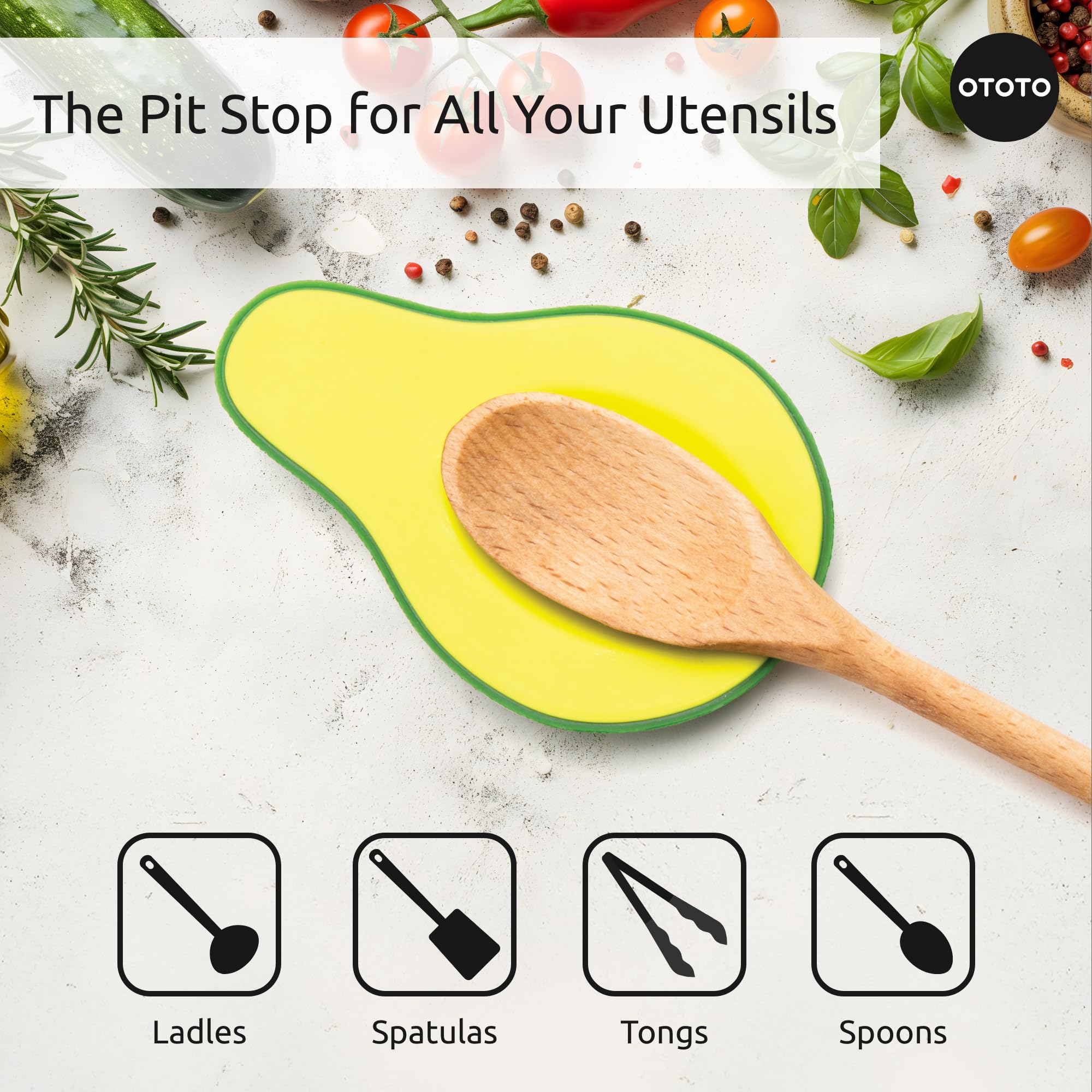 OTOTO Avocado Spoon Rest for Stove Top - Silicone Spoon Rest for Kitchen Counter, for Ladles, Tongs, Spatula Funny Cool Cute Kit