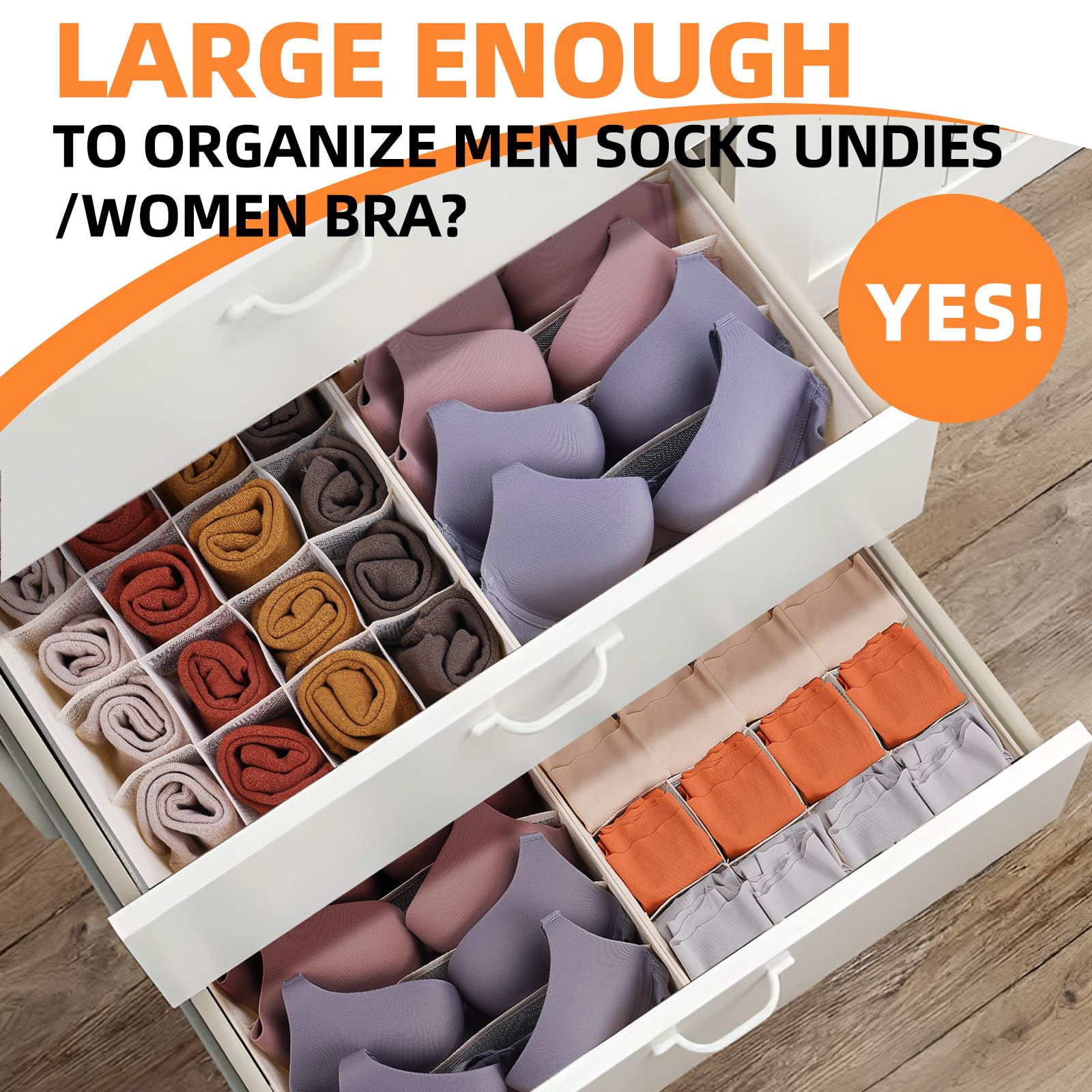 Criusia 6 Pcs Drawer Organizer Clothes - 90 Cells Closet Organizers and Storage for Baby Nursery - Washable Fabric Dresser Organ