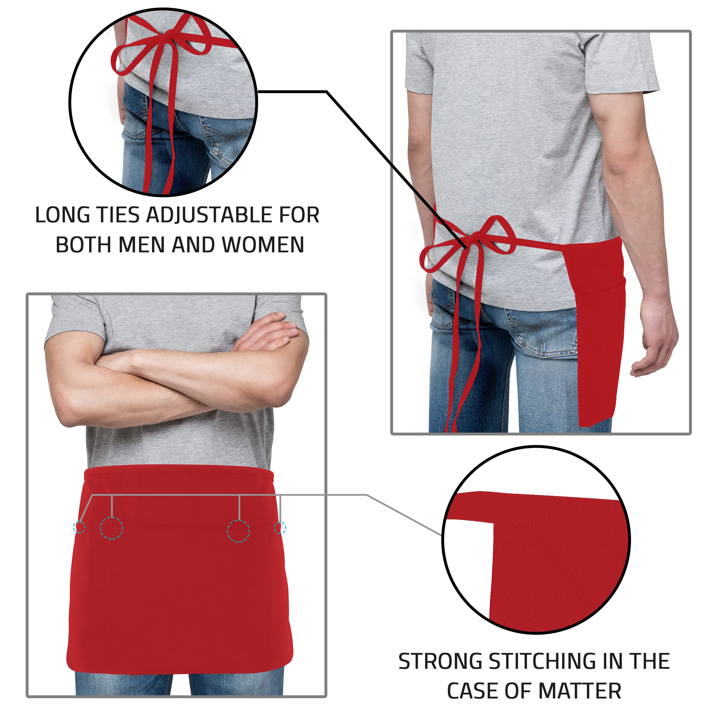 Utopia Wear 3 Pocket Waist Apron [Pack Of 12], Server Waitress Short For Men Women, Kitchen, Restaurant, Crafting, Bbq Work Serv