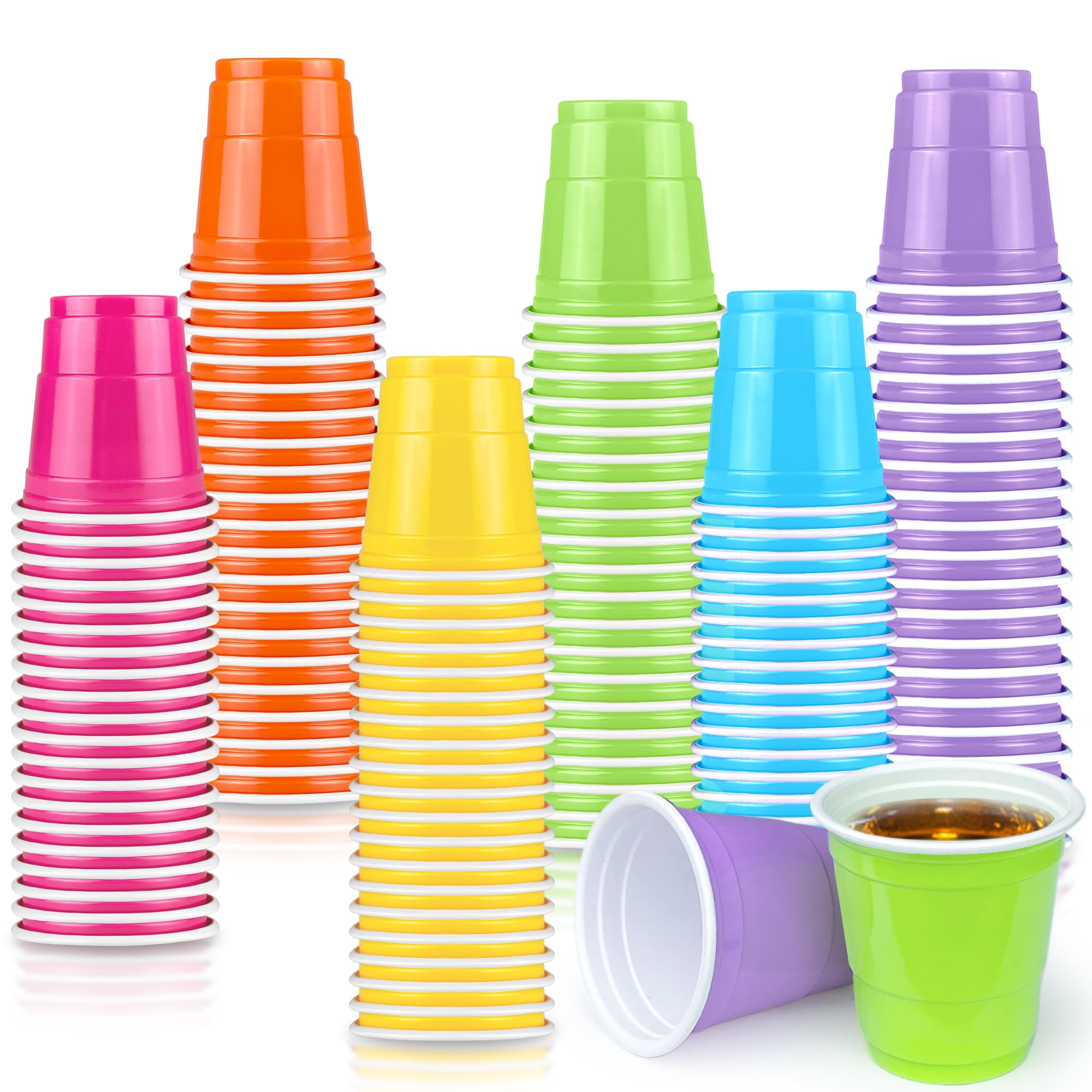 120Pcs 2Oz Valentine'S Day Plastic Shot Cups Mini Macaron Colored Party Cup Small Plastic Cup Macaron Colored Party Cup For Tast