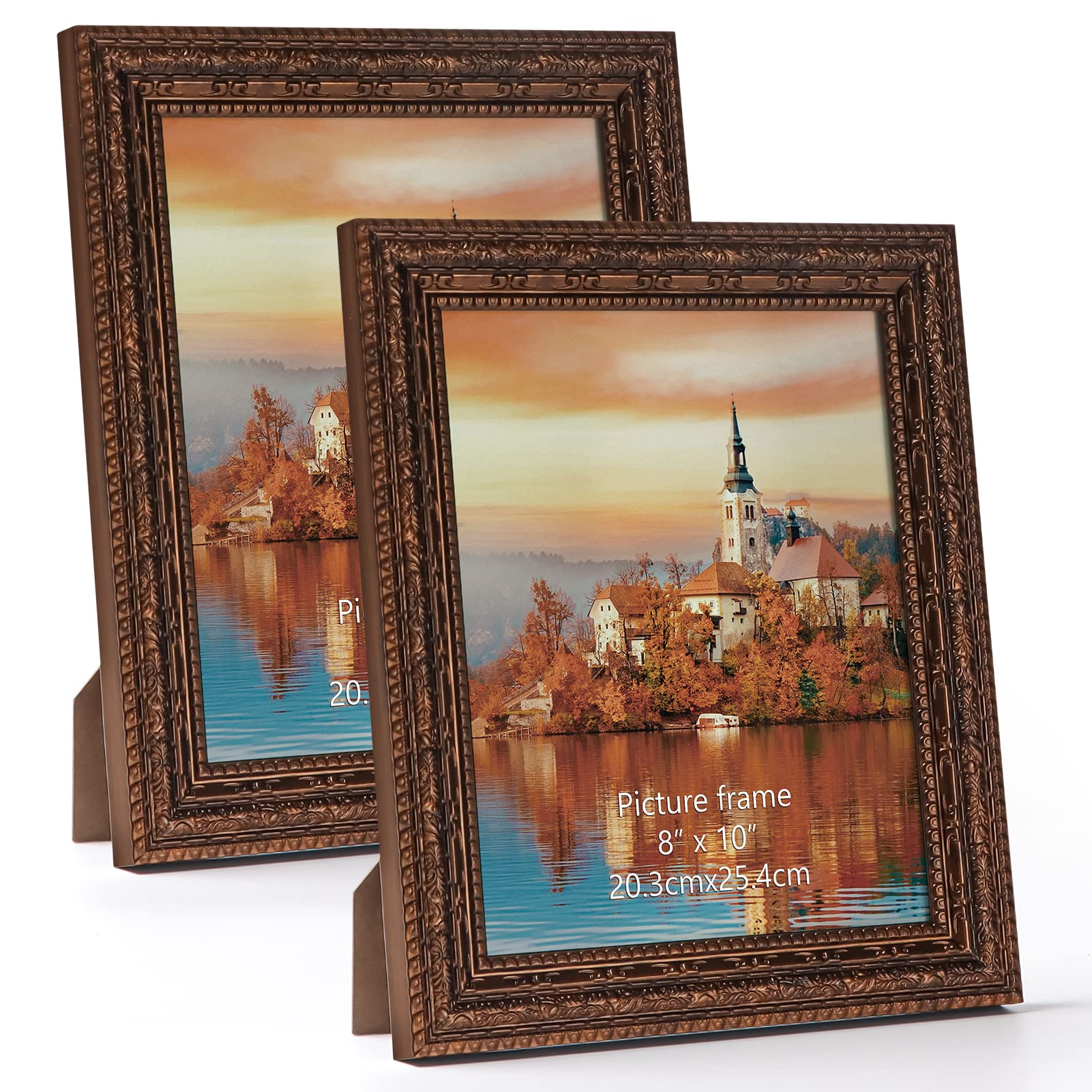 Edenseelake 8x10 Picture Frame Set of 2, Vintage Antique Ornate Photo Frame 8 by 10 for Tabletop or Wall, Bronze