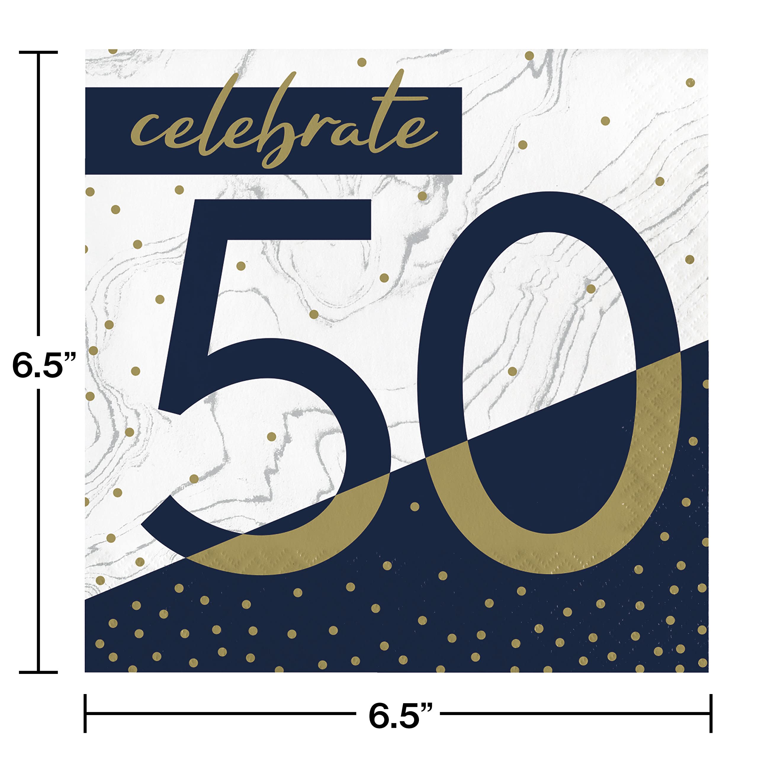 Trendware Navy And Gold 50Th Birthday Napkins, 48 Ct