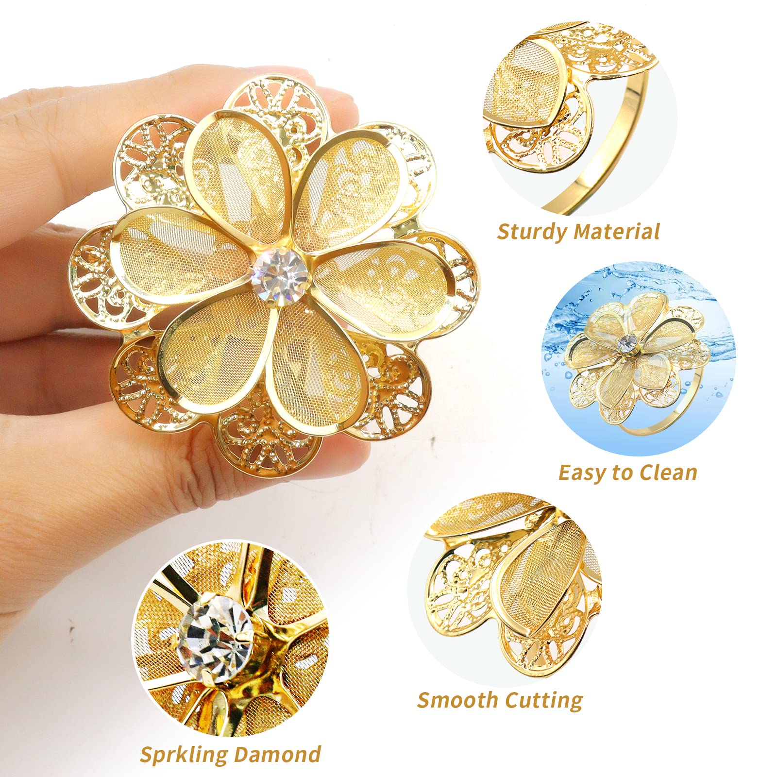 Kakaluote Christmas Napkin Rings Set Of 6,Hollow Out Flower Napkin Ring Holder For Wedding Decor,Banquet,Christmas Dinner Party,