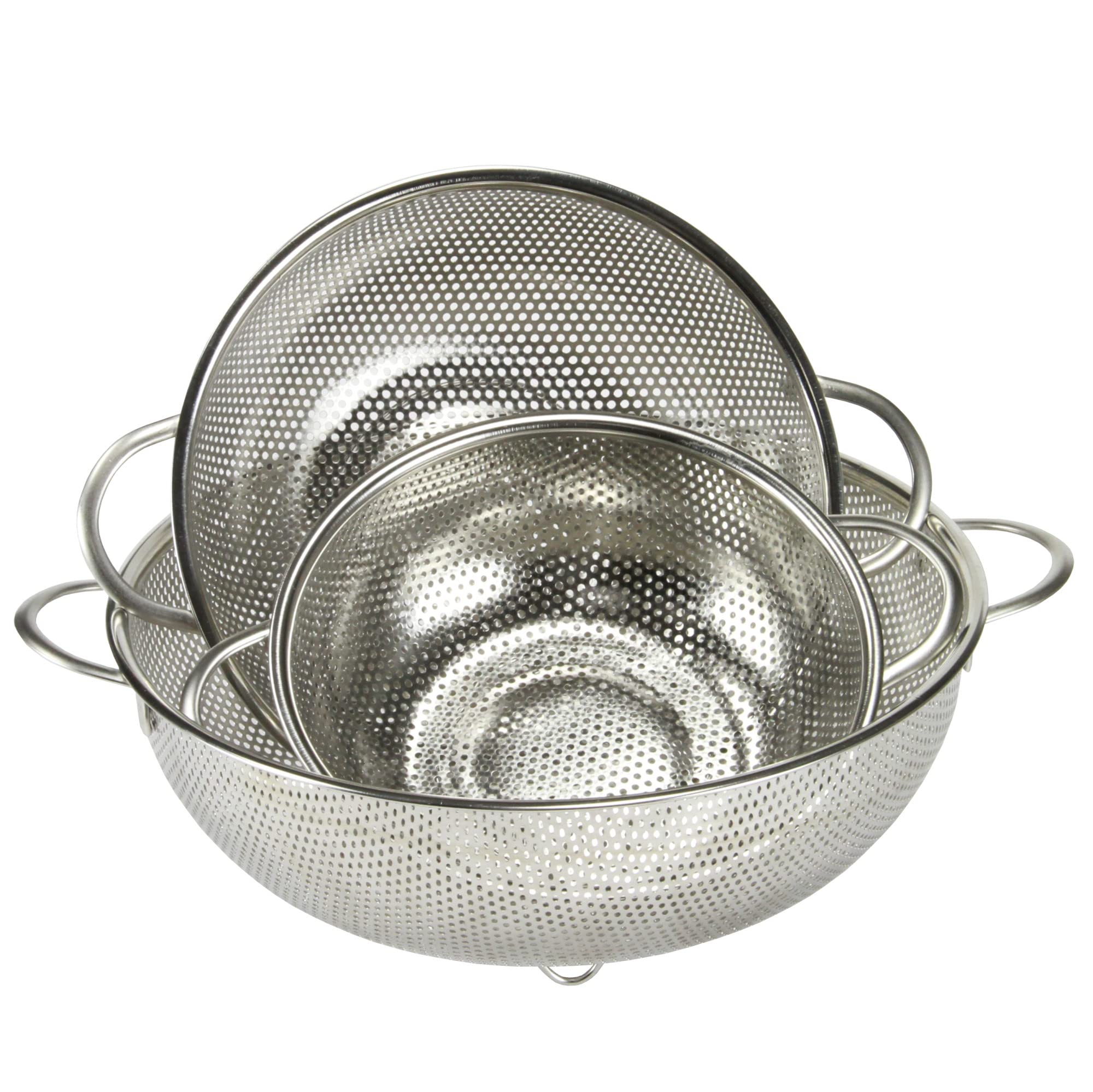 Chef Craft Quick Drain Microperforated Colander, 1.5 Quart, 2.5 Quart, And 5 Quart 3 Piece Set, Stainless Steel