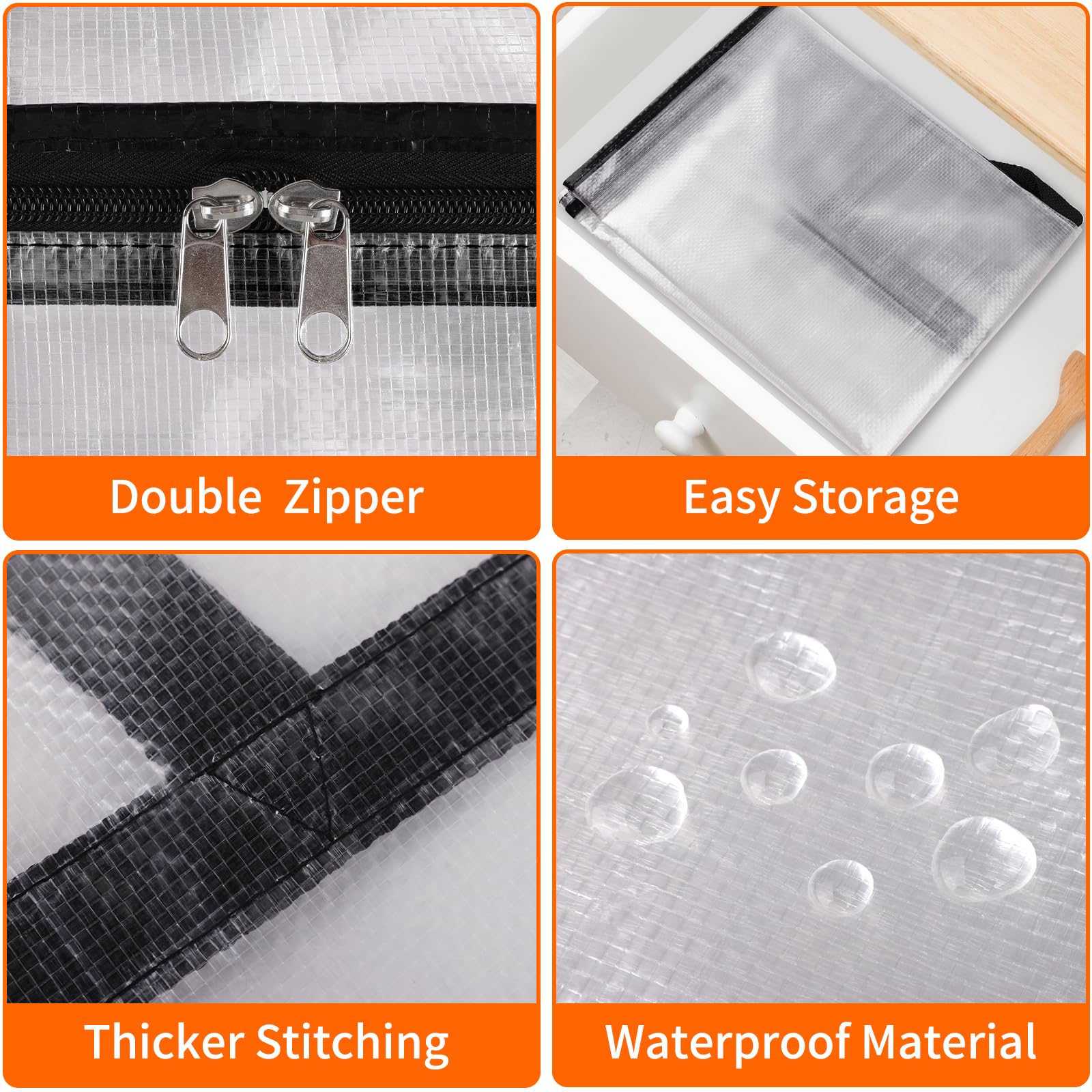 TasticTotes 8 Pack Clear Storage Bags for Comforter, Clothes & Bedding, Plastic Blanket Storage with Zipper and Handle, Moving B