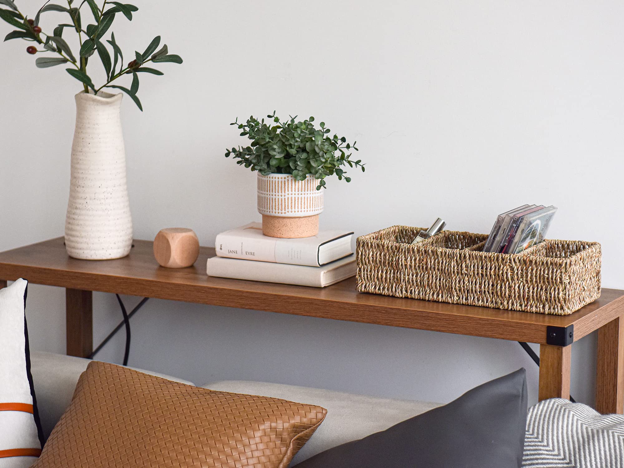 Storageworks Small Baskets For Organizing, Wicker Baskets For Organizing With 4 Sections, Seagrass Baskets, Handwoven Desk Baske