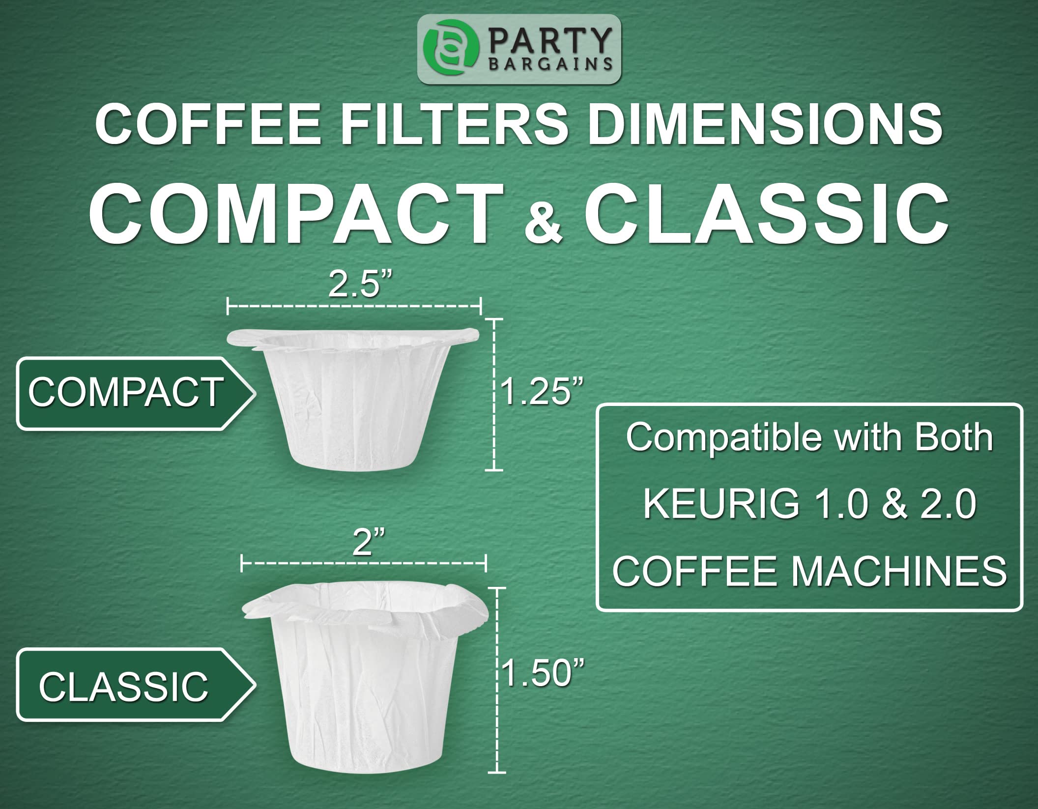 PARTY BARGAINS 300 Paper Coffee Filters - Compact design White Single-Use Coffee Filter Compatible with Keurig 1.0 & 2.0  Perfect Size and Quantity