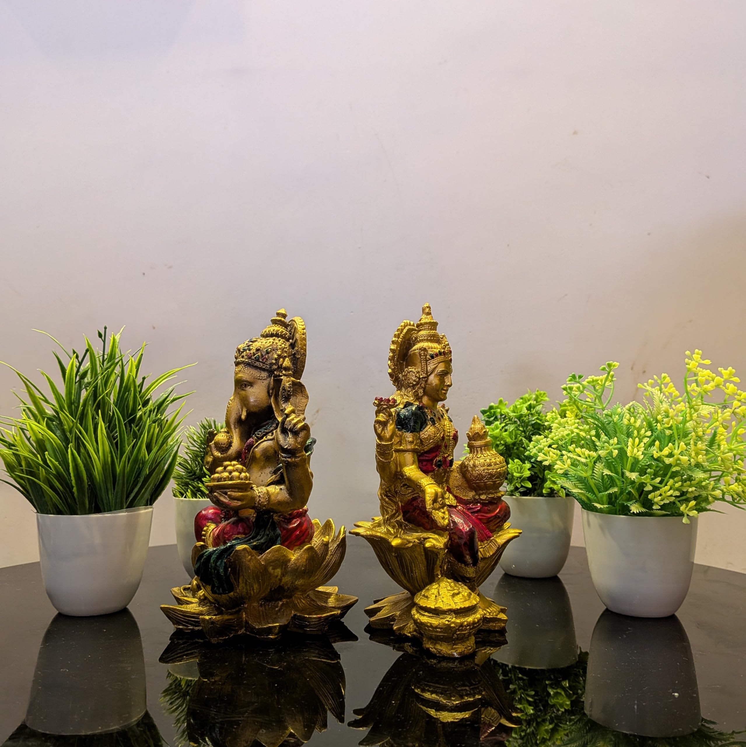 Anitrad Collections Big Size Laxmi Ganesh Idol | Metallic Finish Lord Ganesha & Laxmi Ji Murti For Pooja Room, Home Decor, Mandi