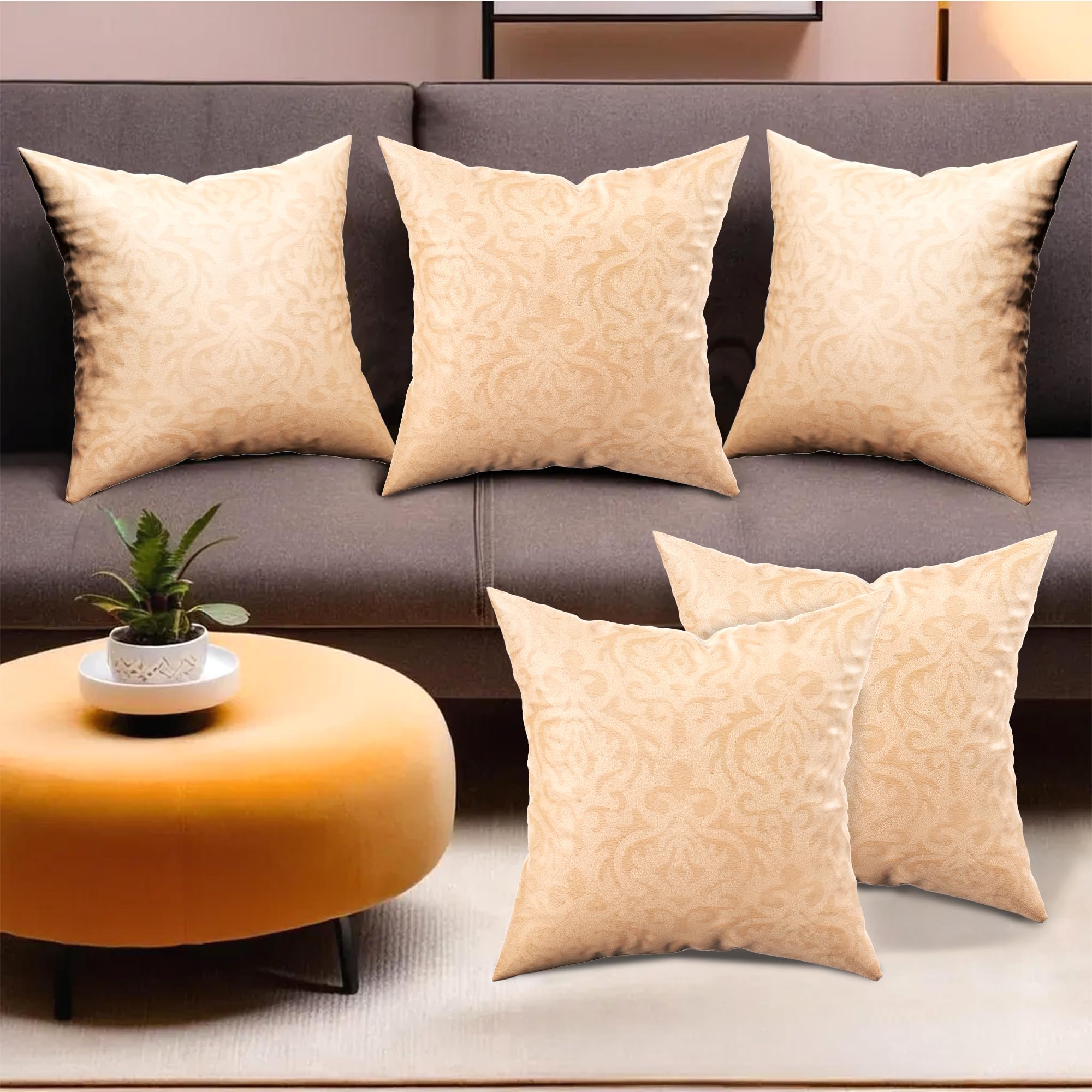 Kuber Industries Set Of 5 (16X16 Inches) Washable & Removable Velvet Sofa Pillow Covers With Zip | Soft Sofa Cushion Covers For 