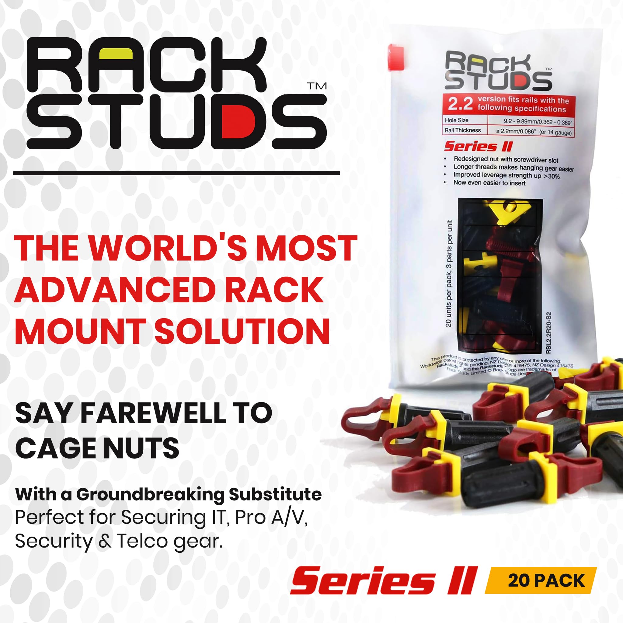 Rackstuds R20 Rack Mount Solution Series Ii - No More Cage Nuts The Easiest And Safest Server Rack Solution In 19 Racks With Squ