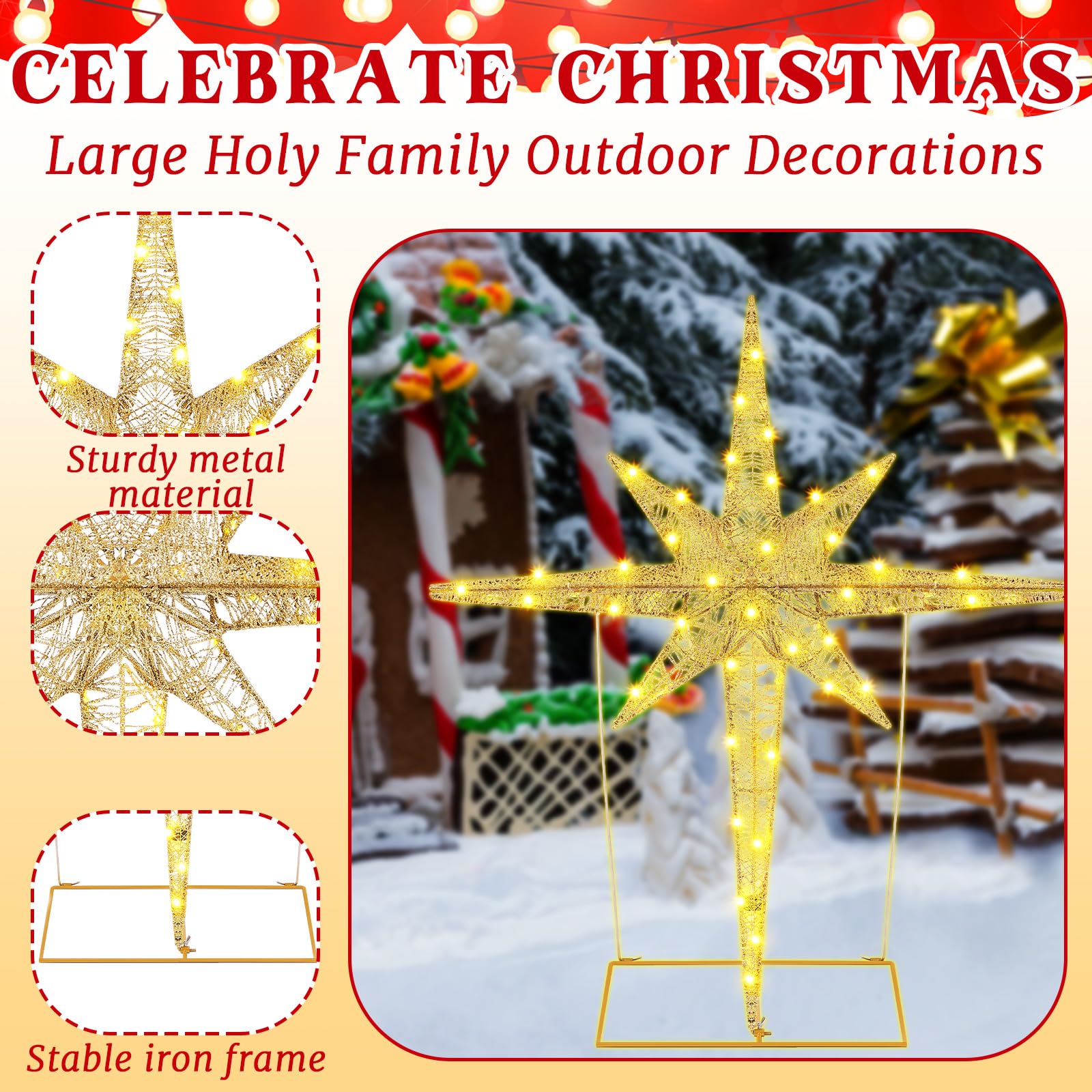 Halloscume 36 Inch Large Christmas Bethlehem Star Theme Light Giant LED Xmas Star of Bethlehem Hanging Ornaments Outdoor Decorat