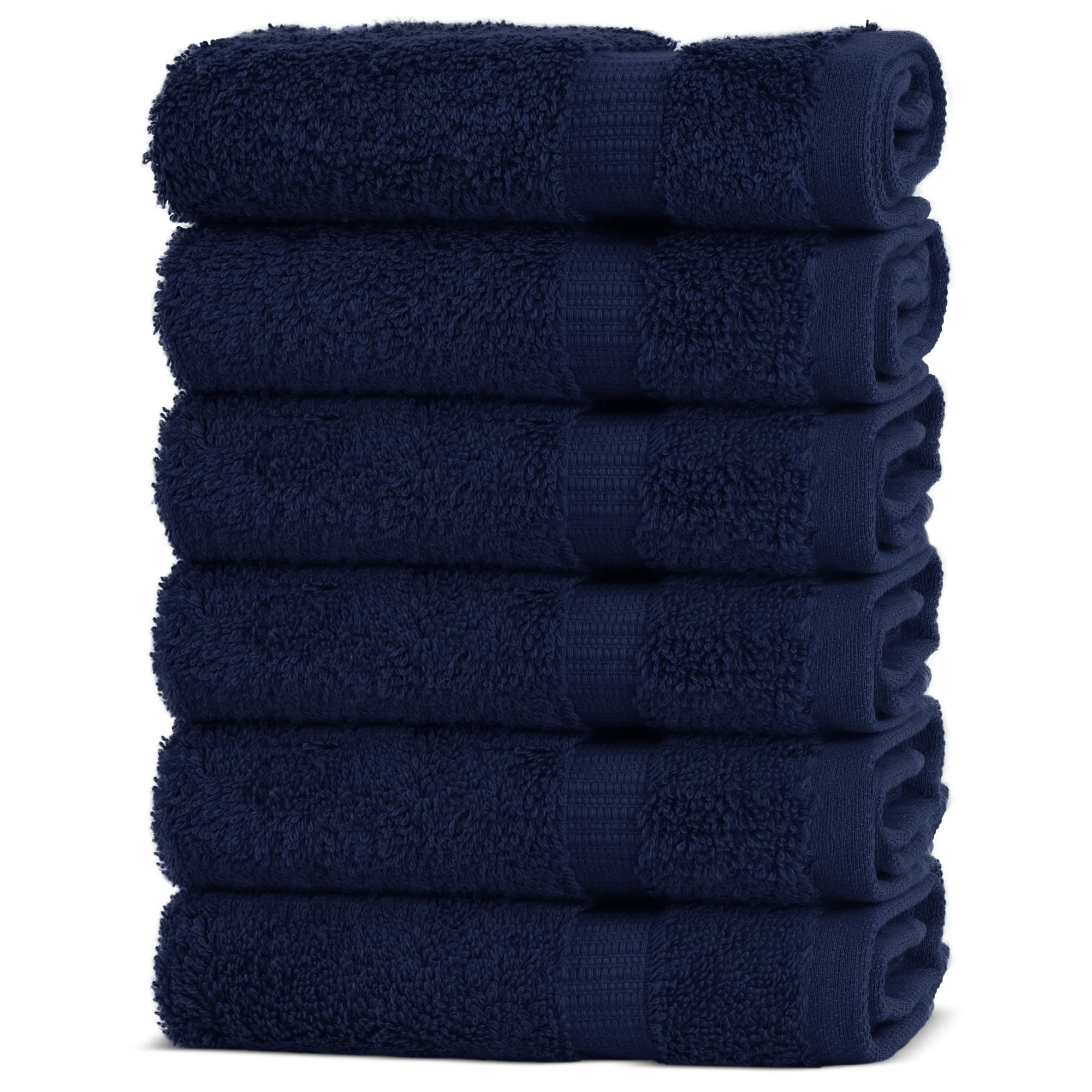 Chakir Turkish Linens 100% Cotton Premium Turkish Towels For Bathroom | 13'' X 13'' (6-Piece Washcloth, Navy)