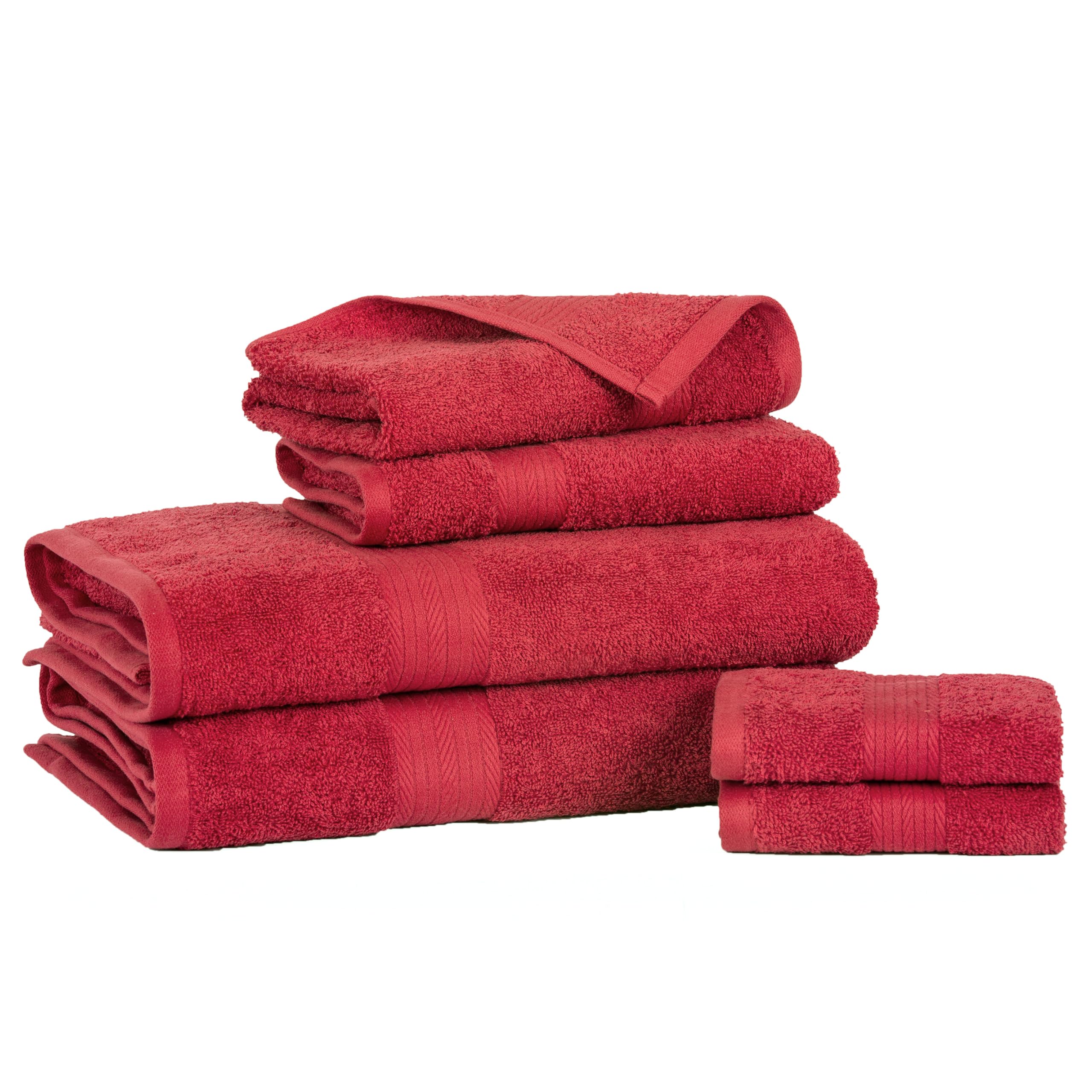 Ample Decor 100% Cotton 6 Piece Bathroom Towels Set  2 Bath Towels  2 Hand Towels  2 Washcloths  Quick Drying - Christmas Red Towel Sets