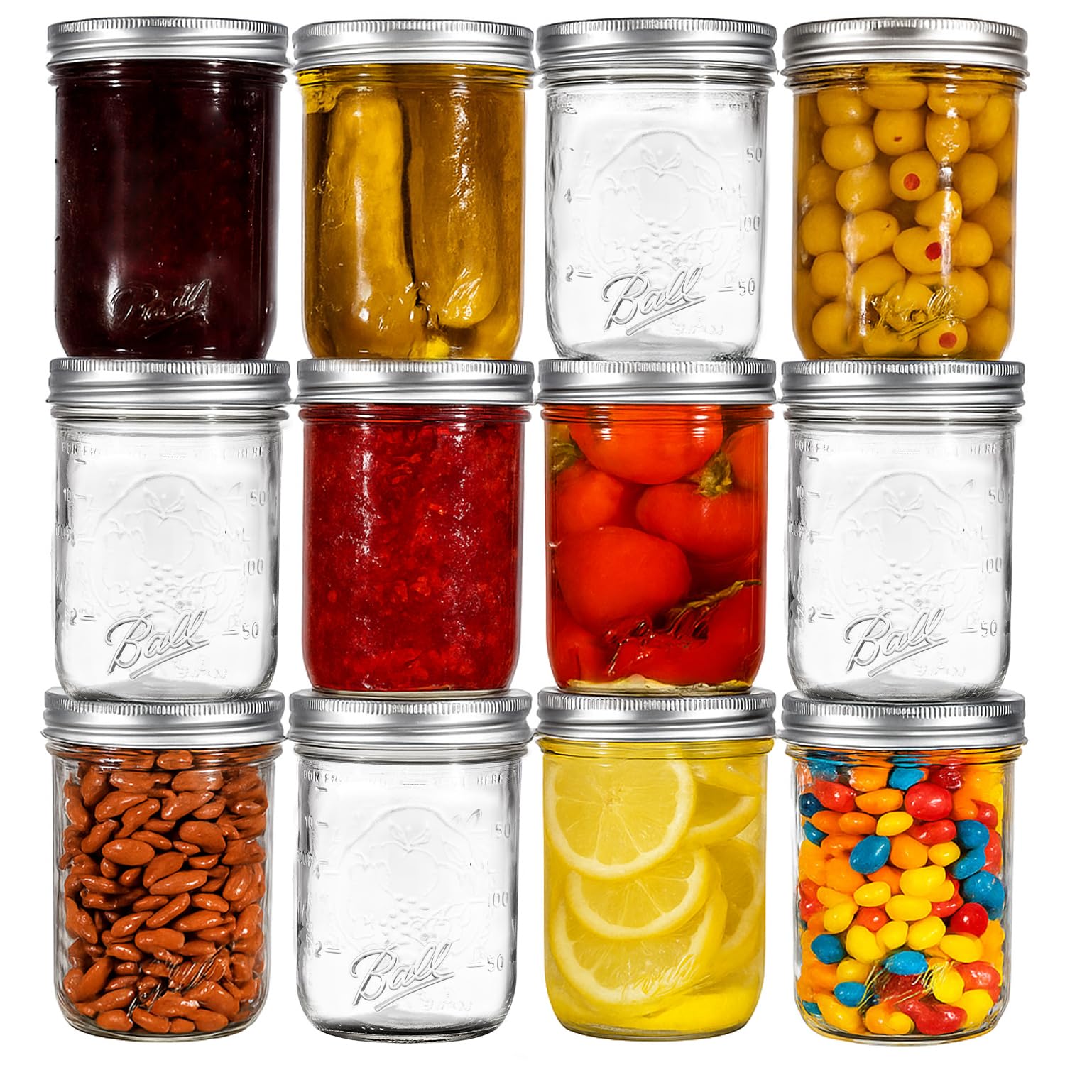 Ball Regular Mouth Mason Jars 8 oz. (12 Pack) - Half Pint Size Jars with Airtight Lids and Bands for Canning, Fermenting, Pickli