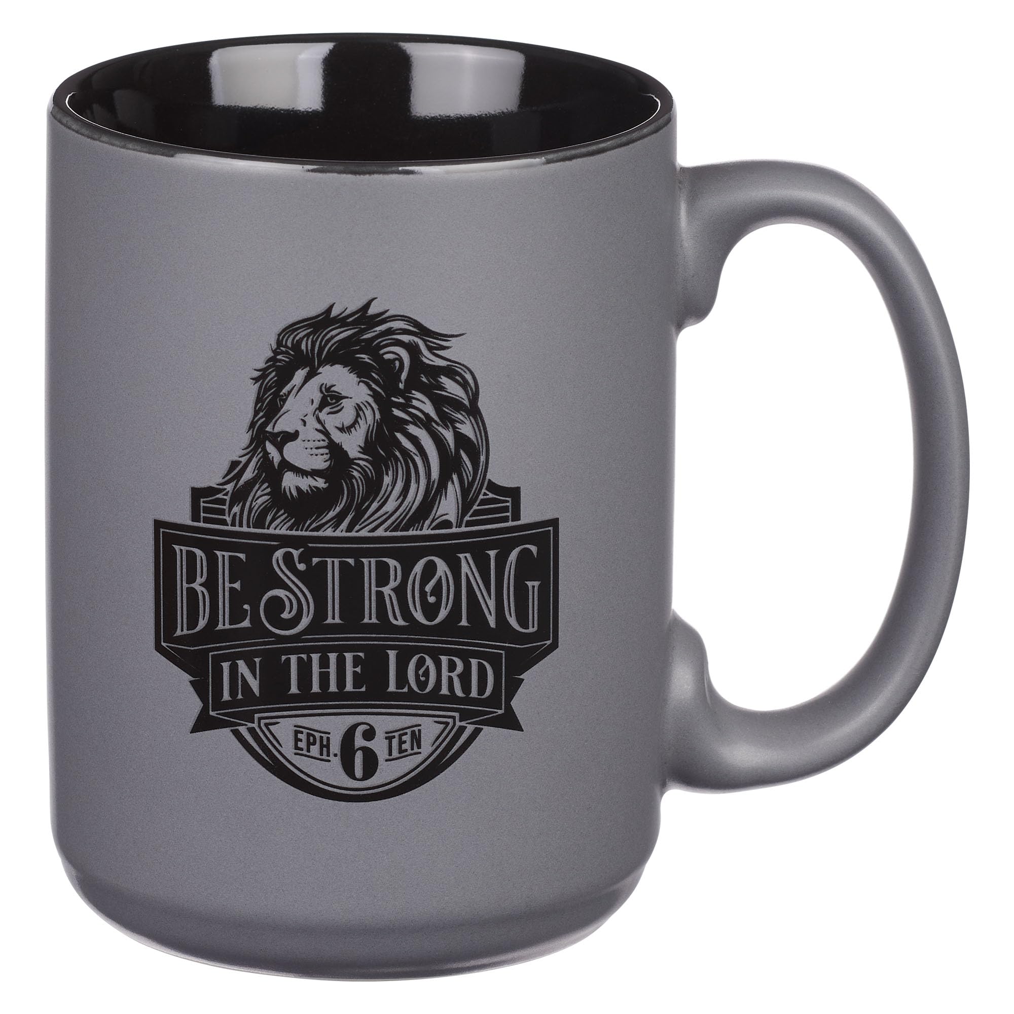 Christian Art Gifts Large Ceramic Coffee & Tea Mug for Men & Women: Be Strong Bible Verse, Gray & Black, 14 oz.