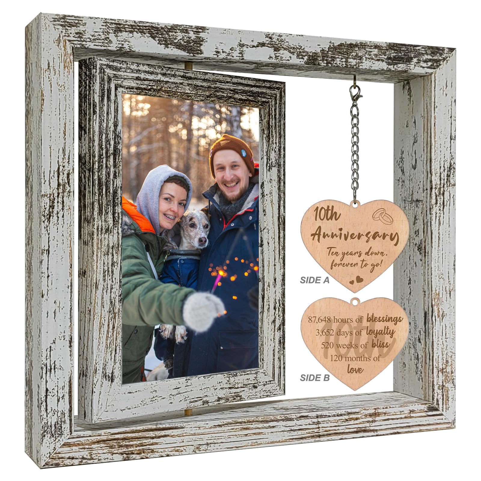soruney 10 Year Anniversary Rotating Picture Frame for Wife, 10th Wedding Anniversary Photo Frame Gifts for Her Him Couples with