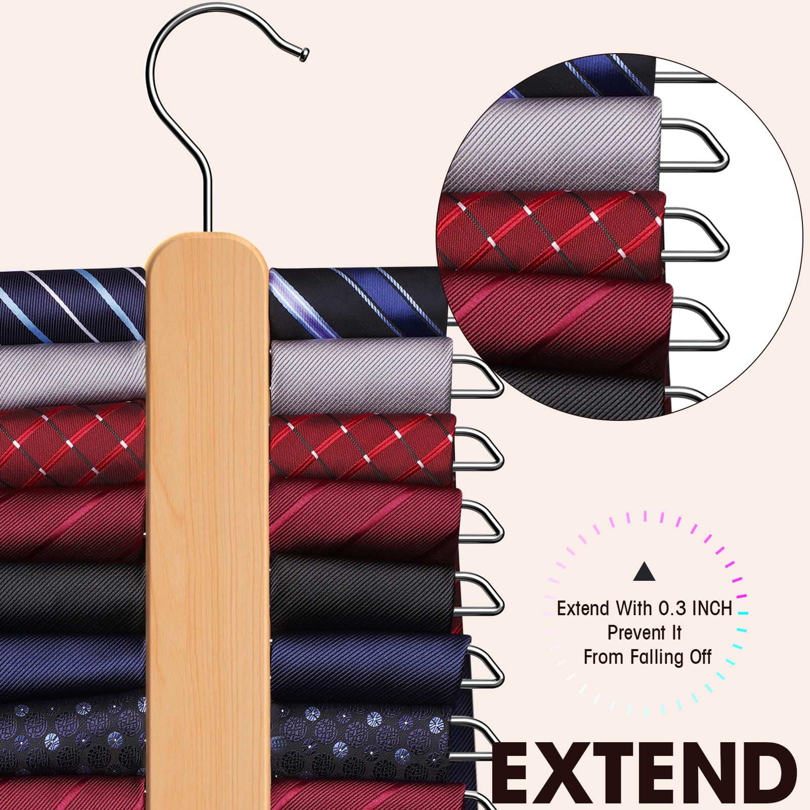 Uinicor Tie Hanger 2 Pack,Tie Organizer For Closet 20 Storage Capacity,Wooden Necktie Organizer Tie Storage,360 Degree Rotating