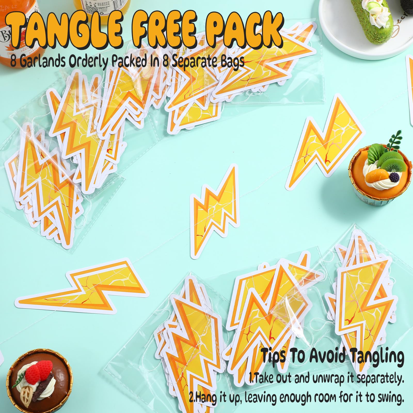 Humyoun 8 Pcs Lightning Hanging Decoration Lightning Bolt Hanging Banner Gold Lightning Flash Decor Weather Themed Decor for Yel