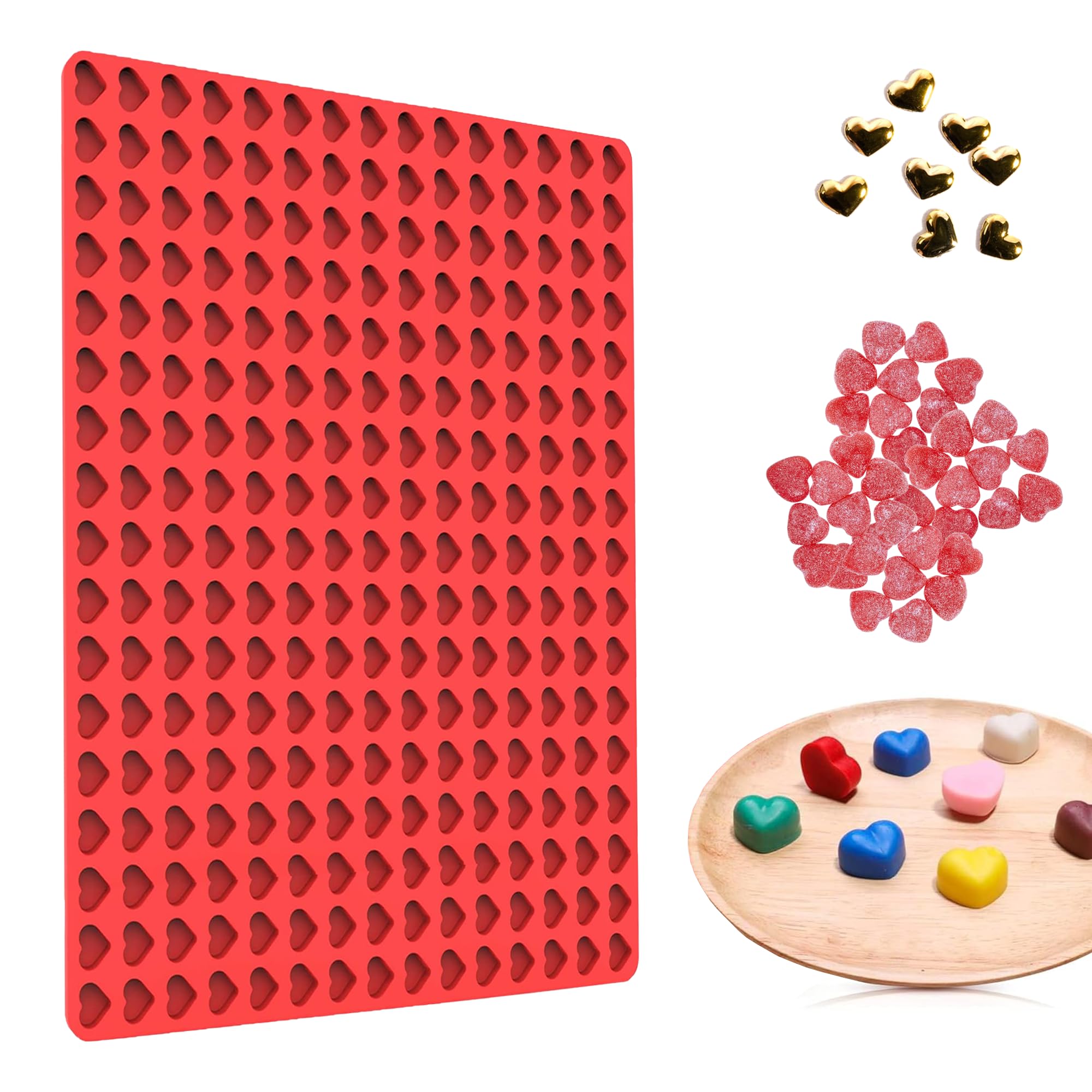 Mini Heart Silicone Mold - Gummies Molds Silicone Mat Mini Hearts Cute Silicone Molds For Candy Baking Mold - 15.4'' X 10.9'' He
